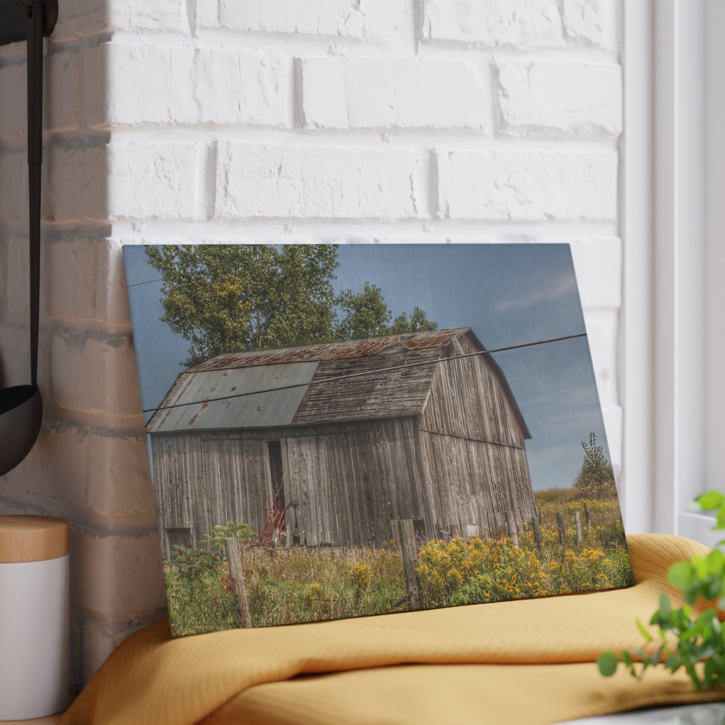 U R There Photography Schott Road Grey I Rustic Farmhouse Tempered-Glass Cutting Board