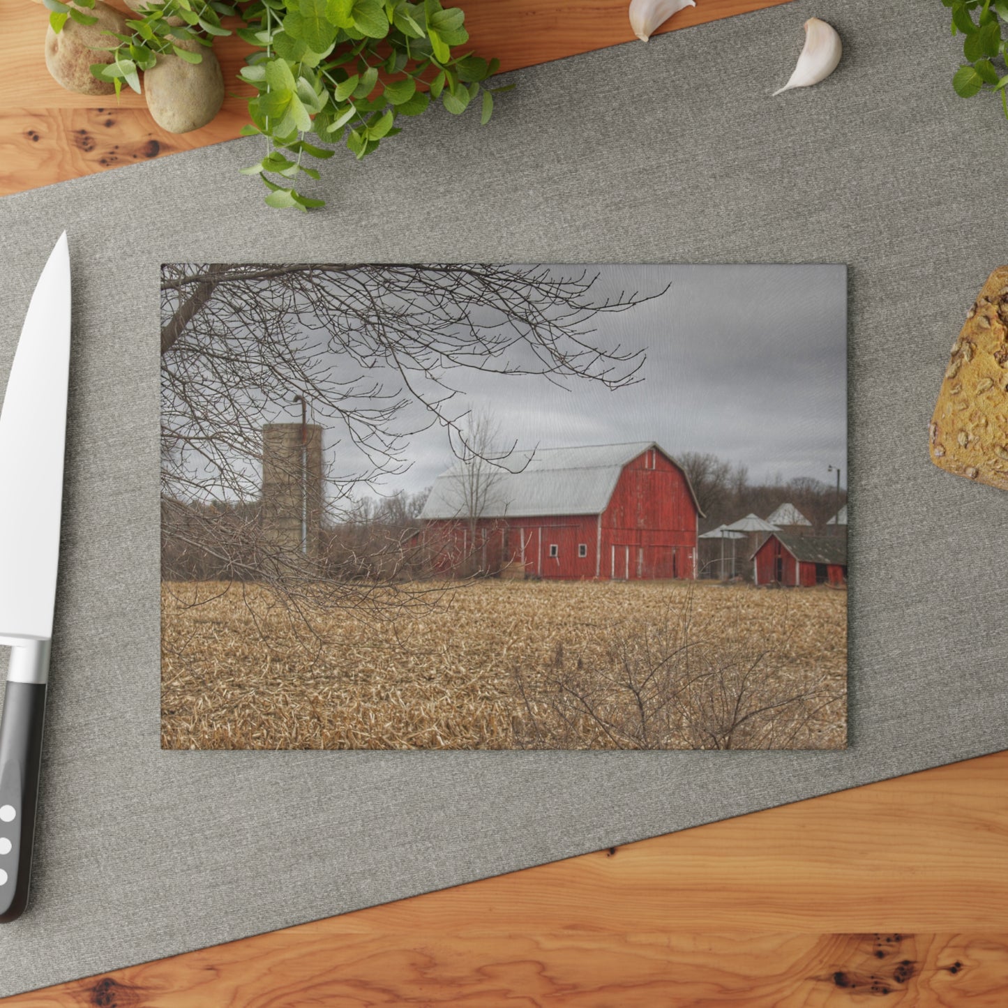 U R There Photography Barns of Arbela I Rustic Farmhouse Tempered-Glass Cutting Board