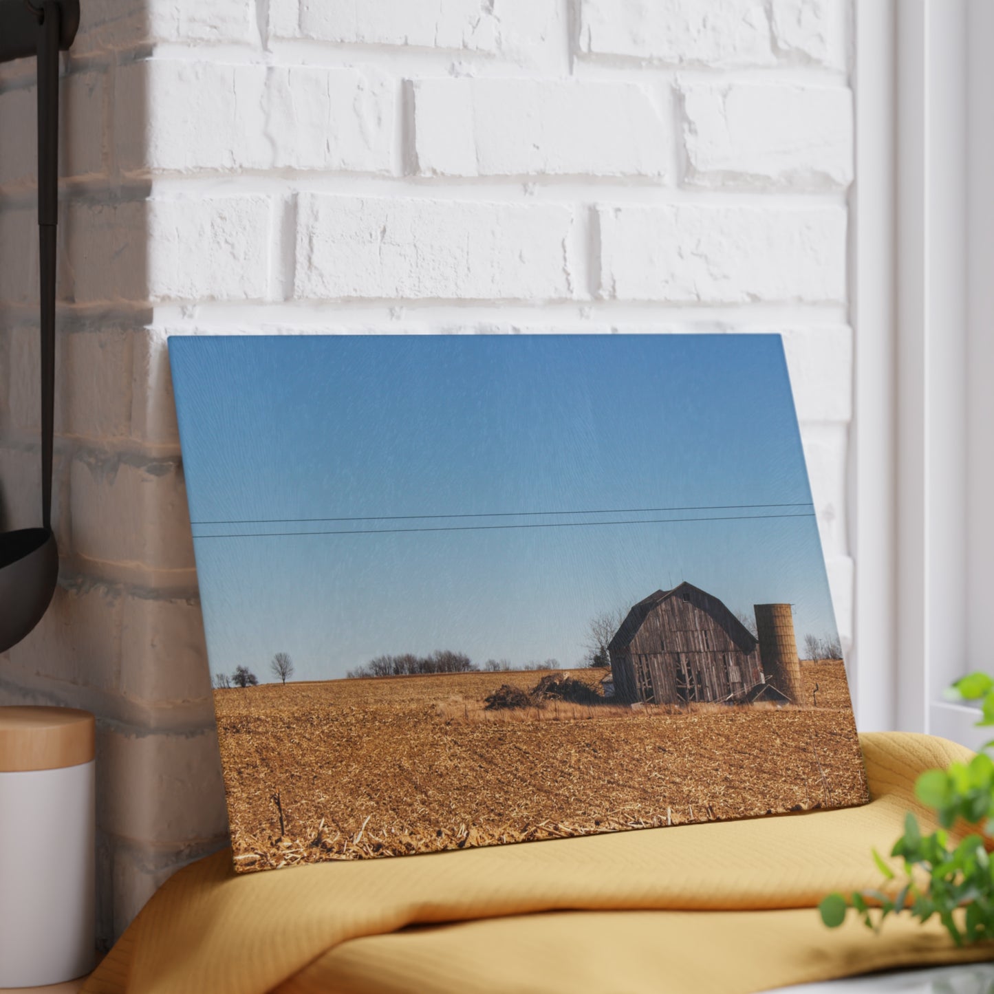 U R There Photography Hurd Corners Road Grey Rustic Farmhouse Tempered-Glass Cutting Board