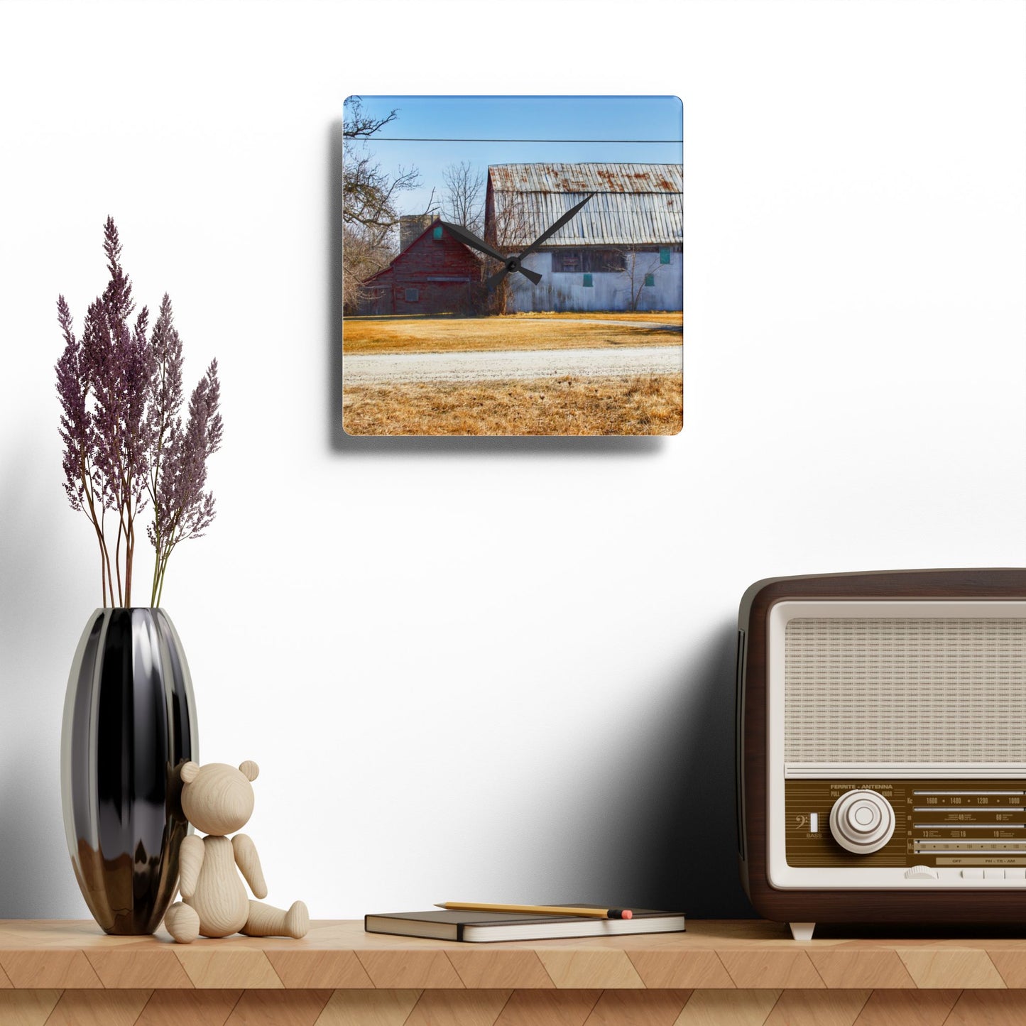 U R There Photography Indian Trail Rusted Reds II Rustic Farmhouse Acrylic Analog Wall Clock