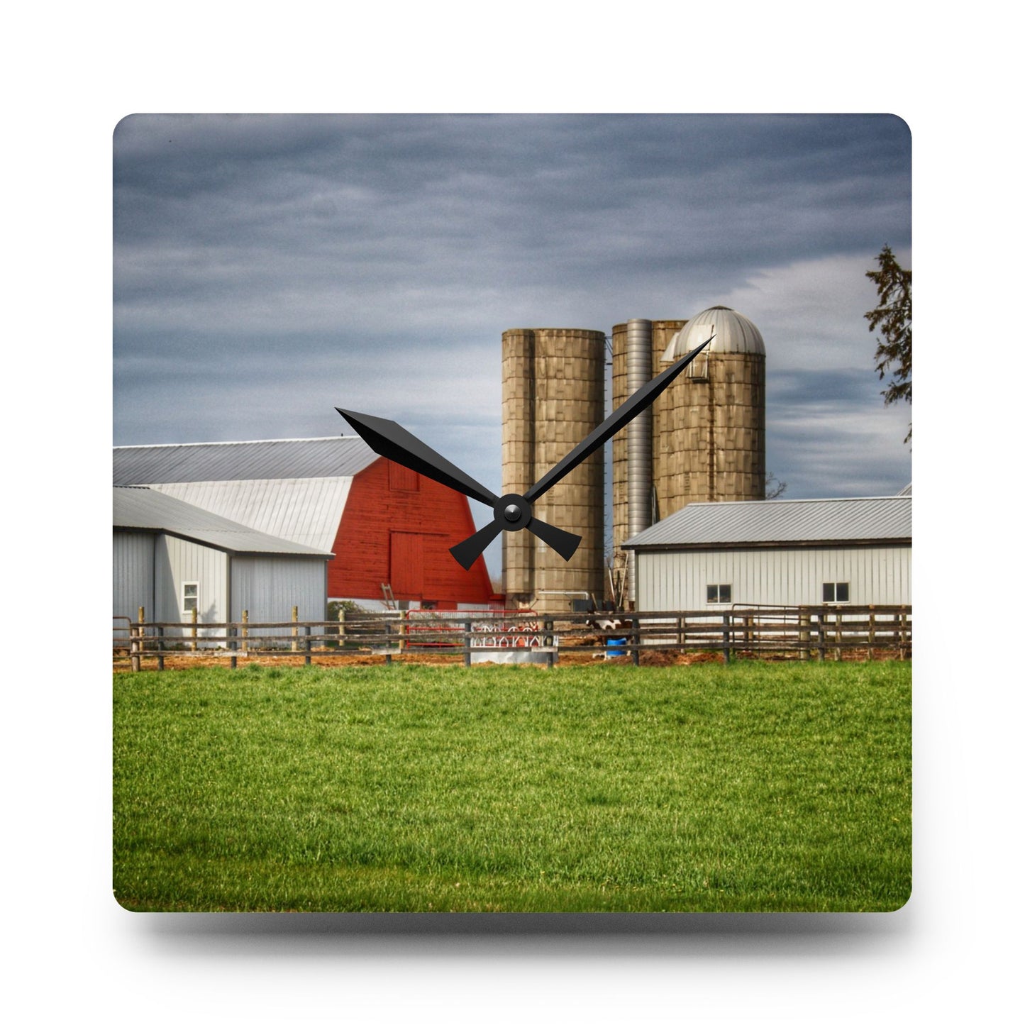 U R There Photography M-24 Northern Reds Farm Rustic Farmhouse Acrylic Analog Wall Clock