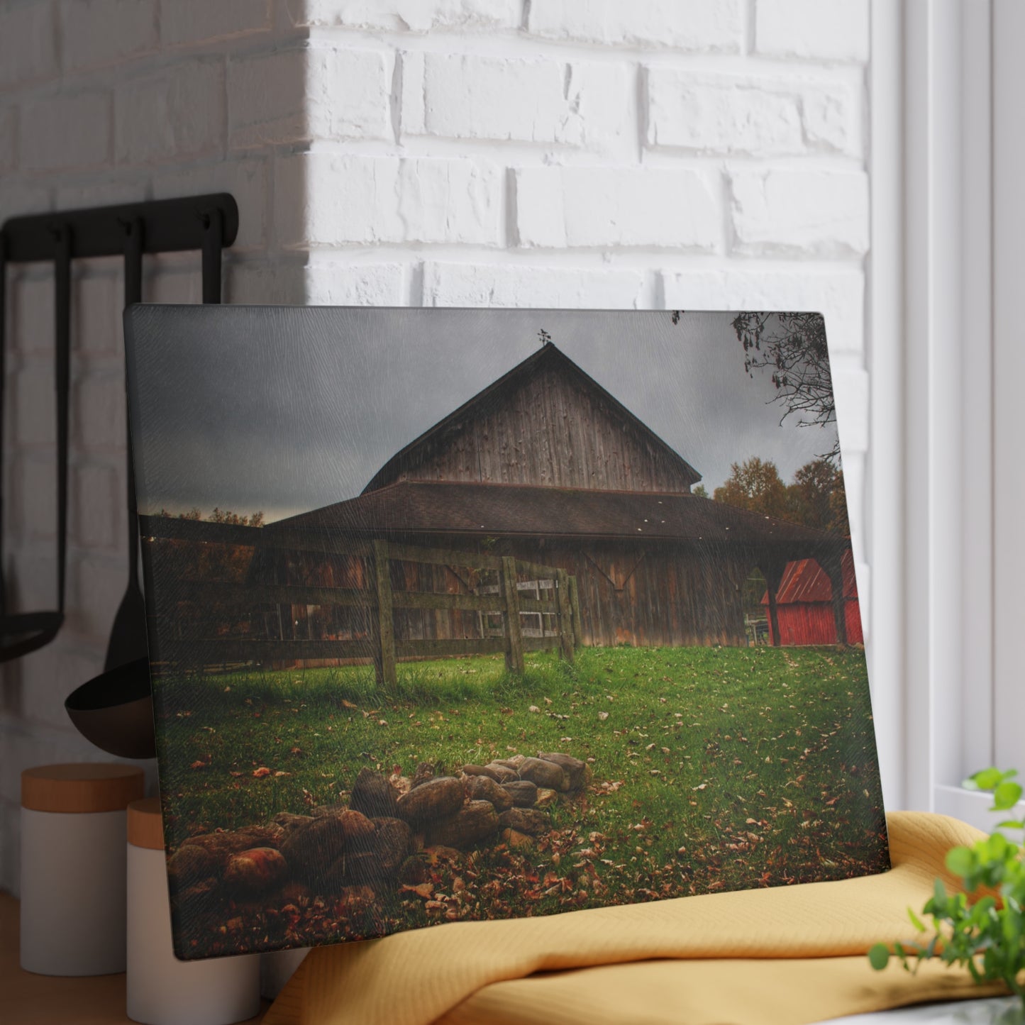 U R There Photography Chalet Grey II Rustic Farmhouse Tempered-Glass Cutting Board