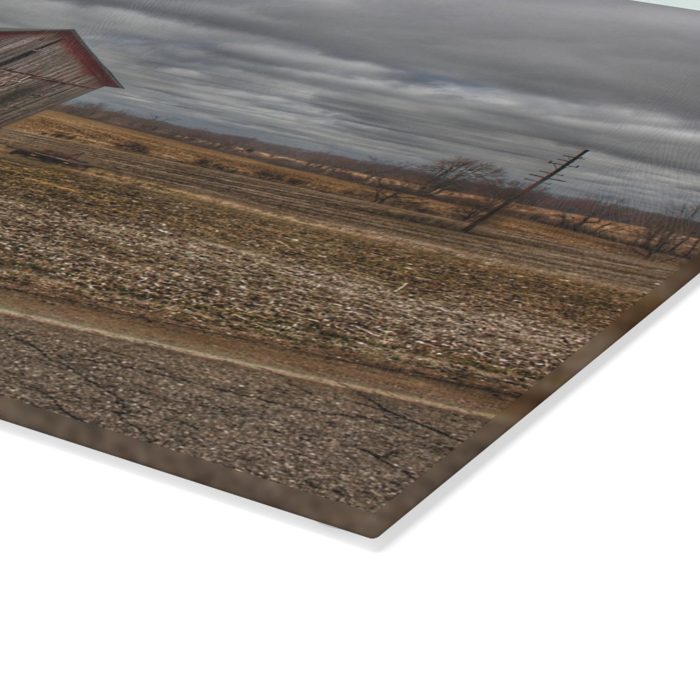 U R There Photography Barnes Road Little Red II Rustic Farmhouse Tempered-Glass Cutting Board