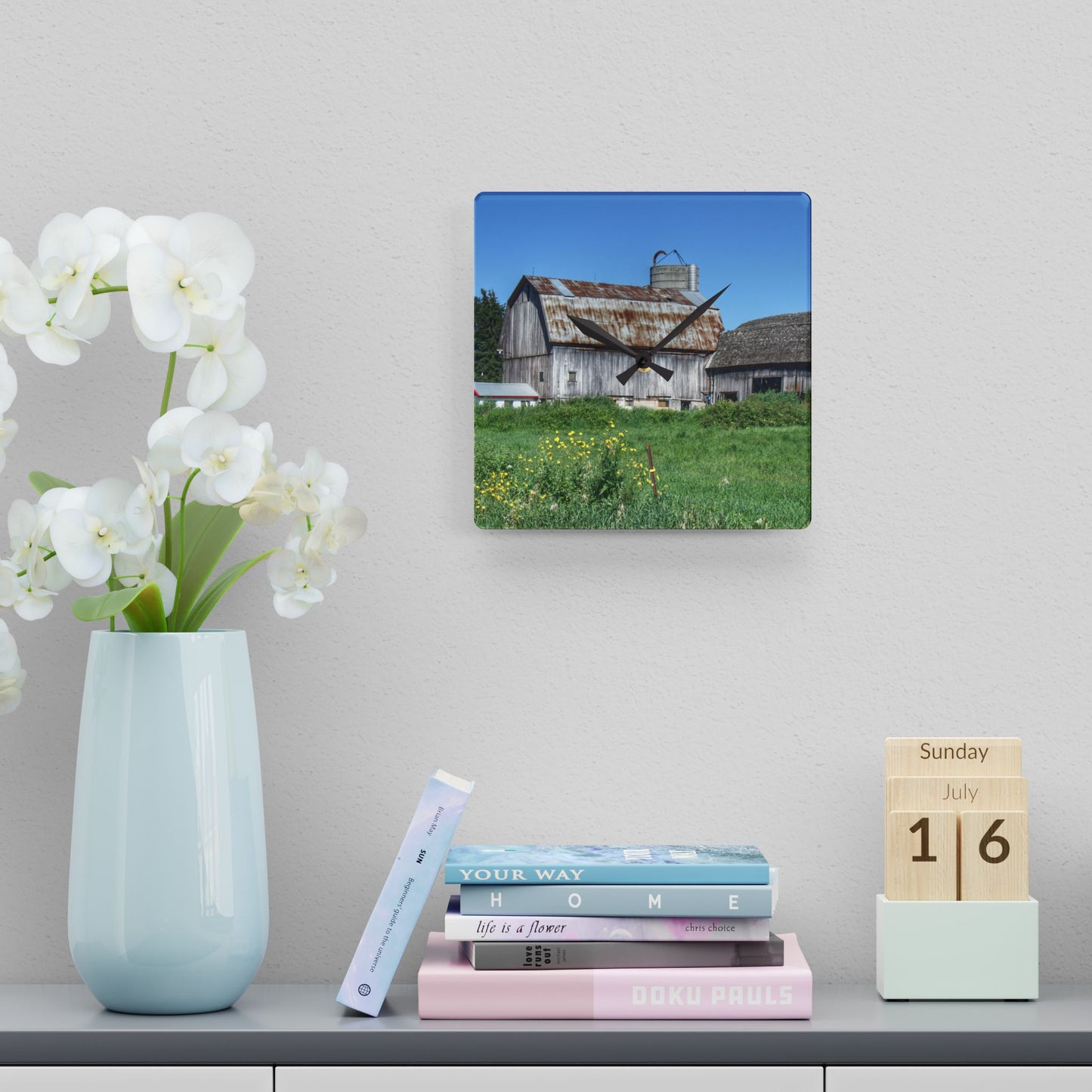 U R There Photography Rusted and Grey on Dodge Road Rustic Farmhouse Acrylic Analog Wall Clock