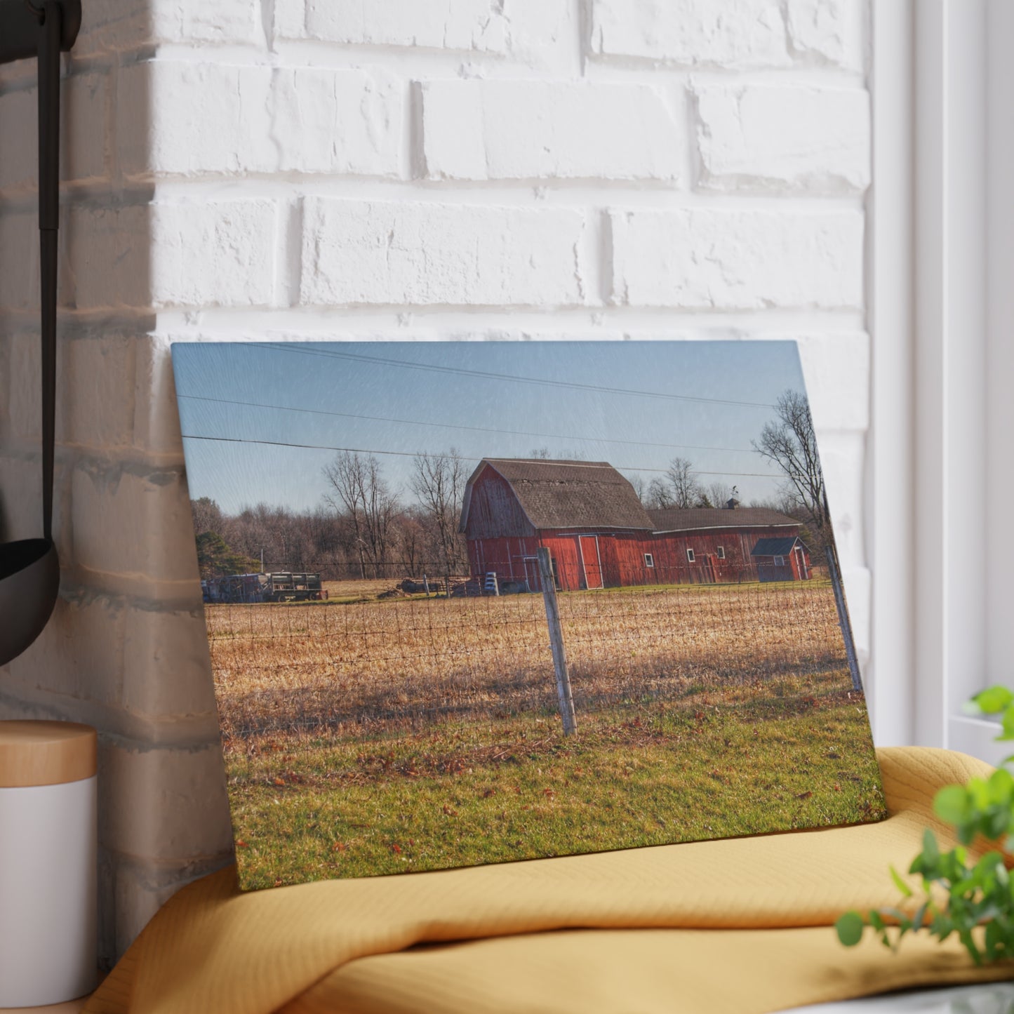 U R There Photography Pratt Road Little Red Rustic Farmhouse Tempered-Glass Cutting Board