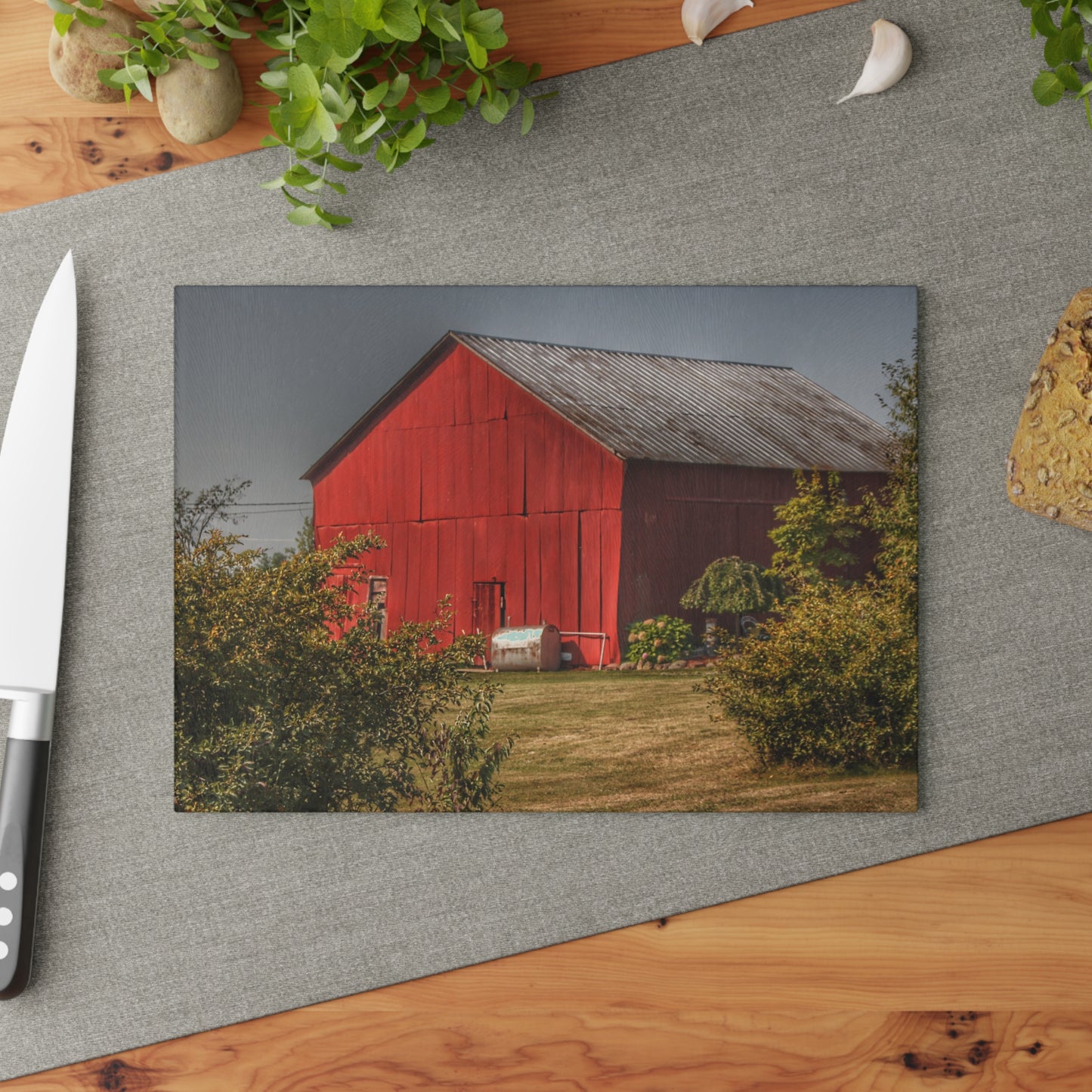 U R There Photography Vassar Roadside Red Rustic Farmhouse Tempered-Glass Cutting Board