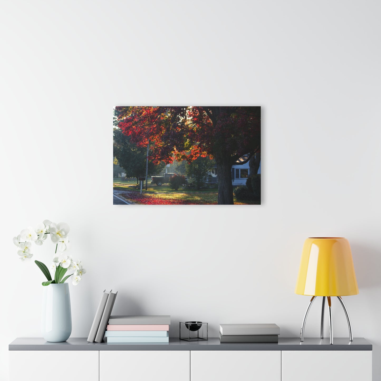 U R There Photography Red Crimson Leaves of Lum Rustic Farmhouse Acrylic Wall Print