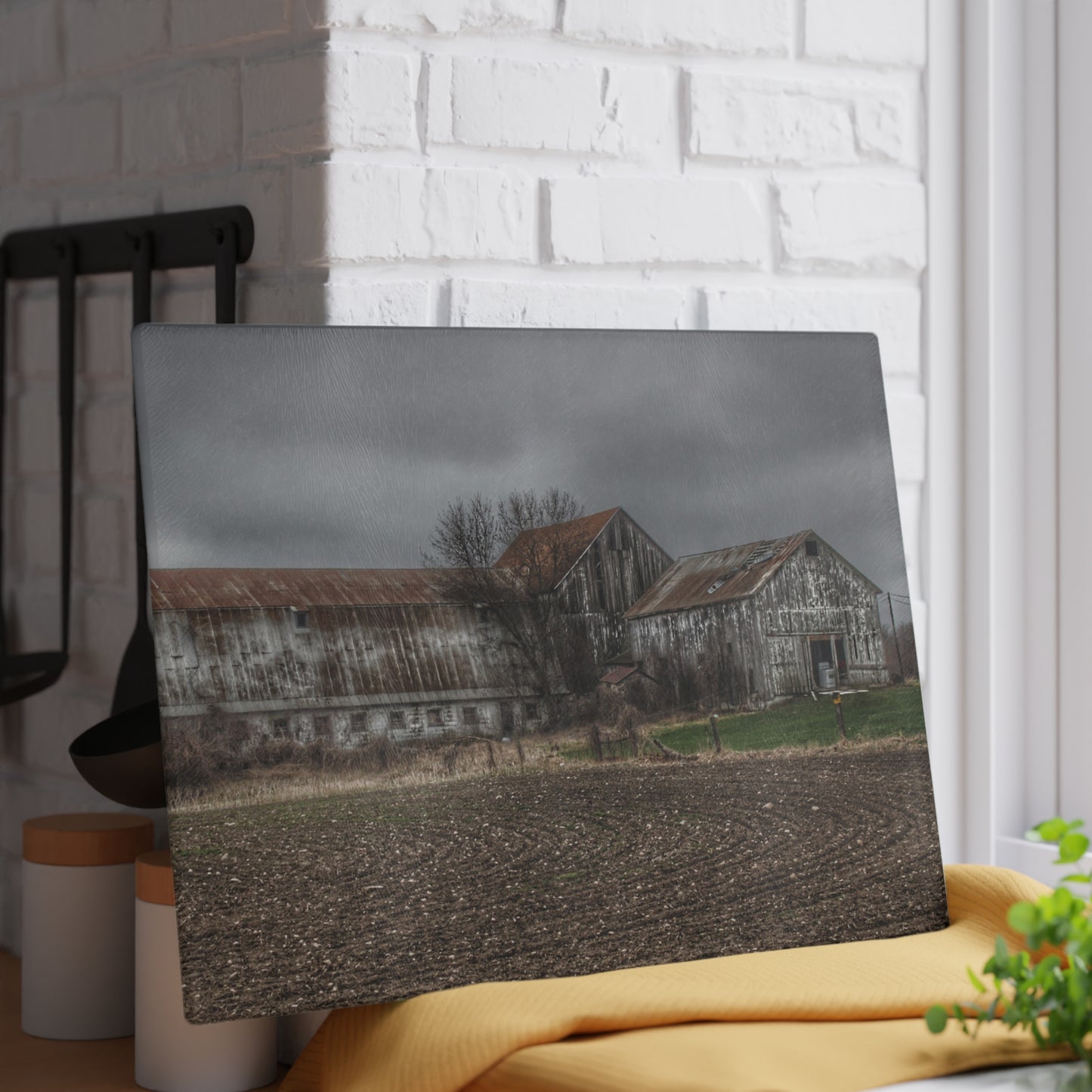U R There Photography Rusted and Grey on Newark Road Rustic Farmhouse Tempered-Glass Cutting Board