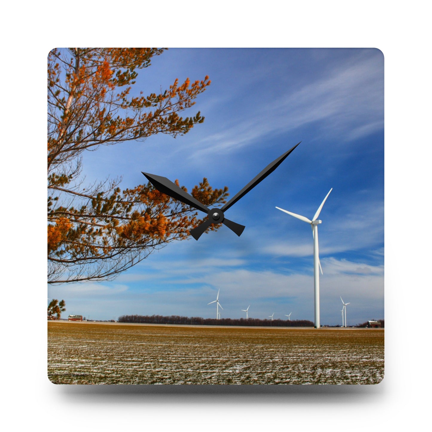 Rustic Farmhouse Wall Clock featuring Winter Windmills