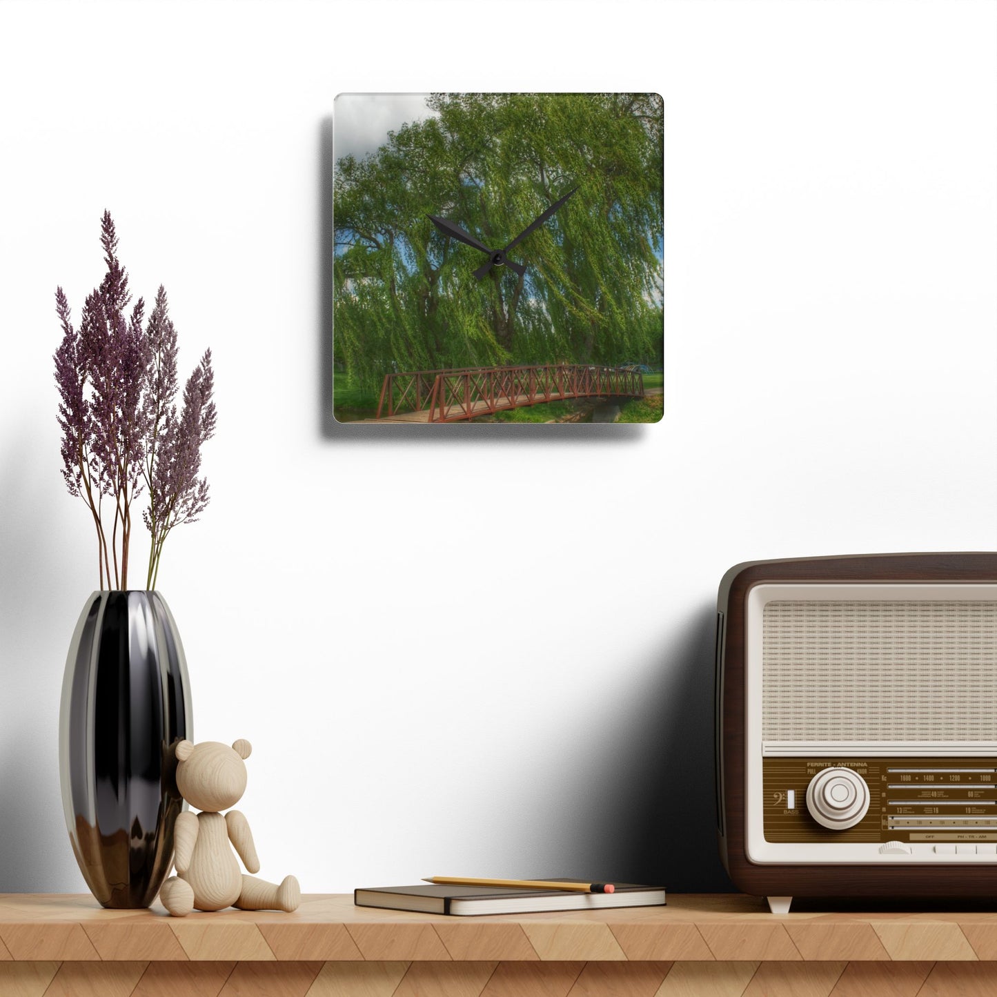 U R There Photography Linear Park Bridge In Lapeer II Rustic Farmhouse Acrylic Analog Wall Clock