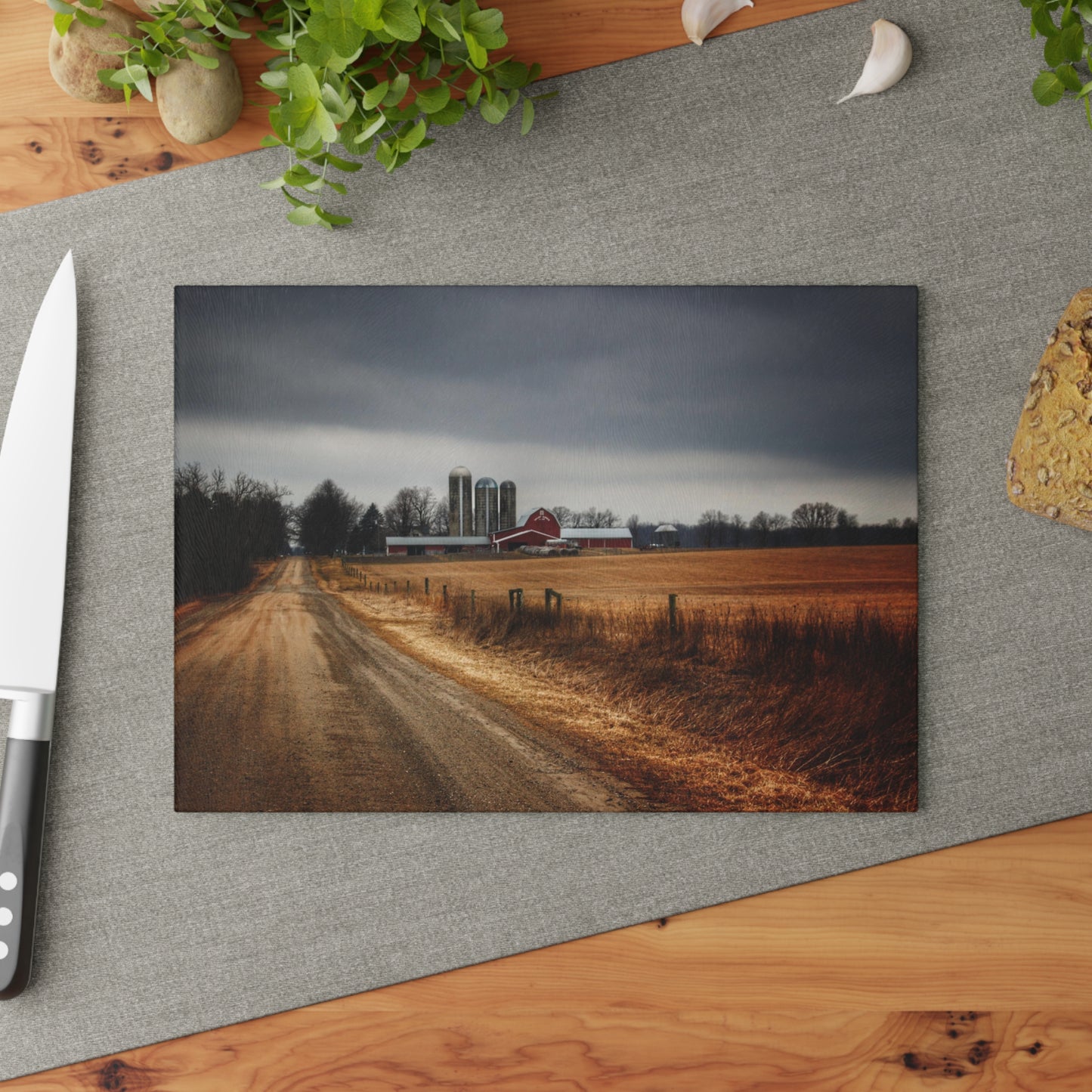 U R There Photography Across the Field on Daley Road Rustic Farmhouse Tempered-Glass Cutting Board