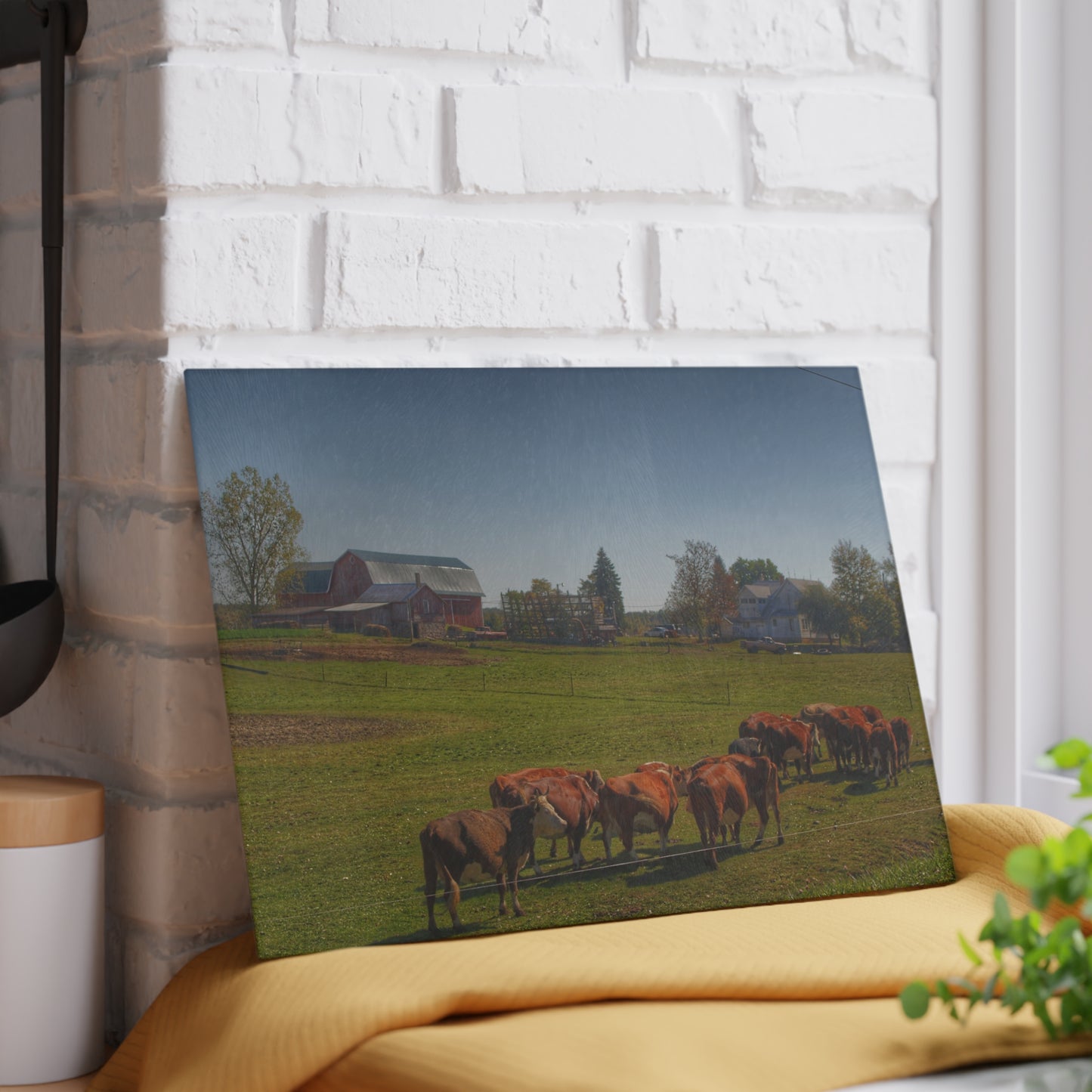U R There Photography Plain Road Farm and Cows Rustic Farmhouse Tempered-Glass Cutting Board