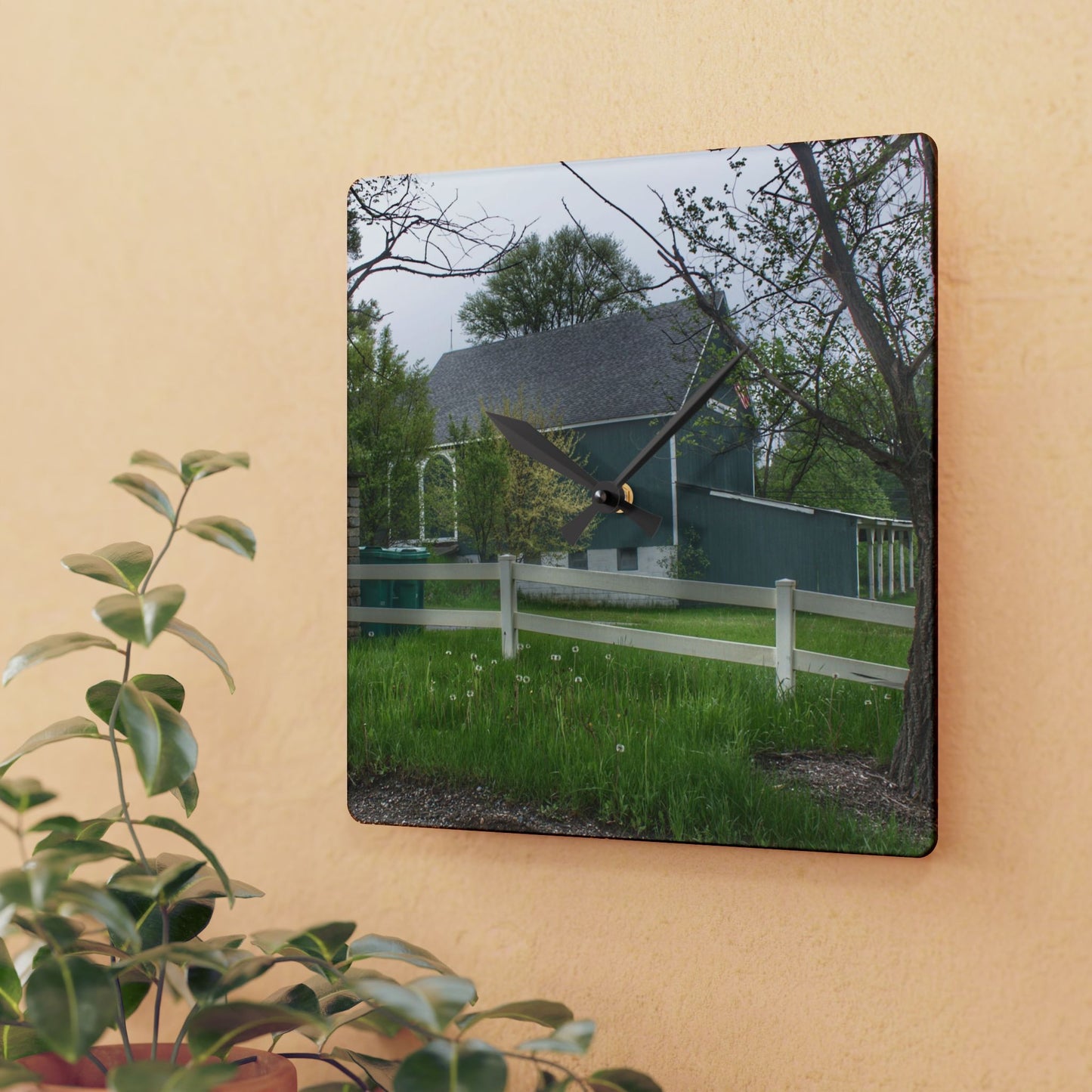 U R There Photography Lake George Road Fox Green Rustic Farmhouse Acrylic Wall Clock