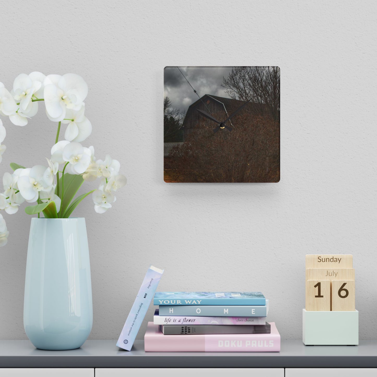U R There Photography Caro Grey Hidden Rustic Farmhouse Acrylic Analog Wall Clock