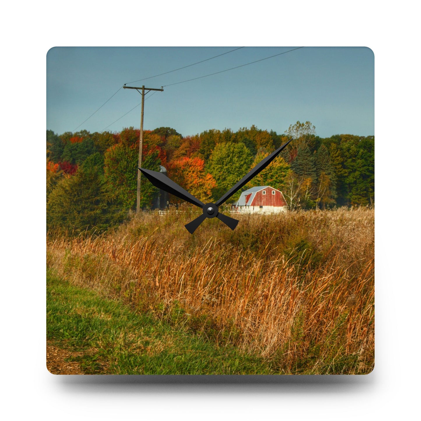 U R There Photography Murphy Lake Road Hidden Red Rustic Farmhouse Acrylic Analog Wall Clock
