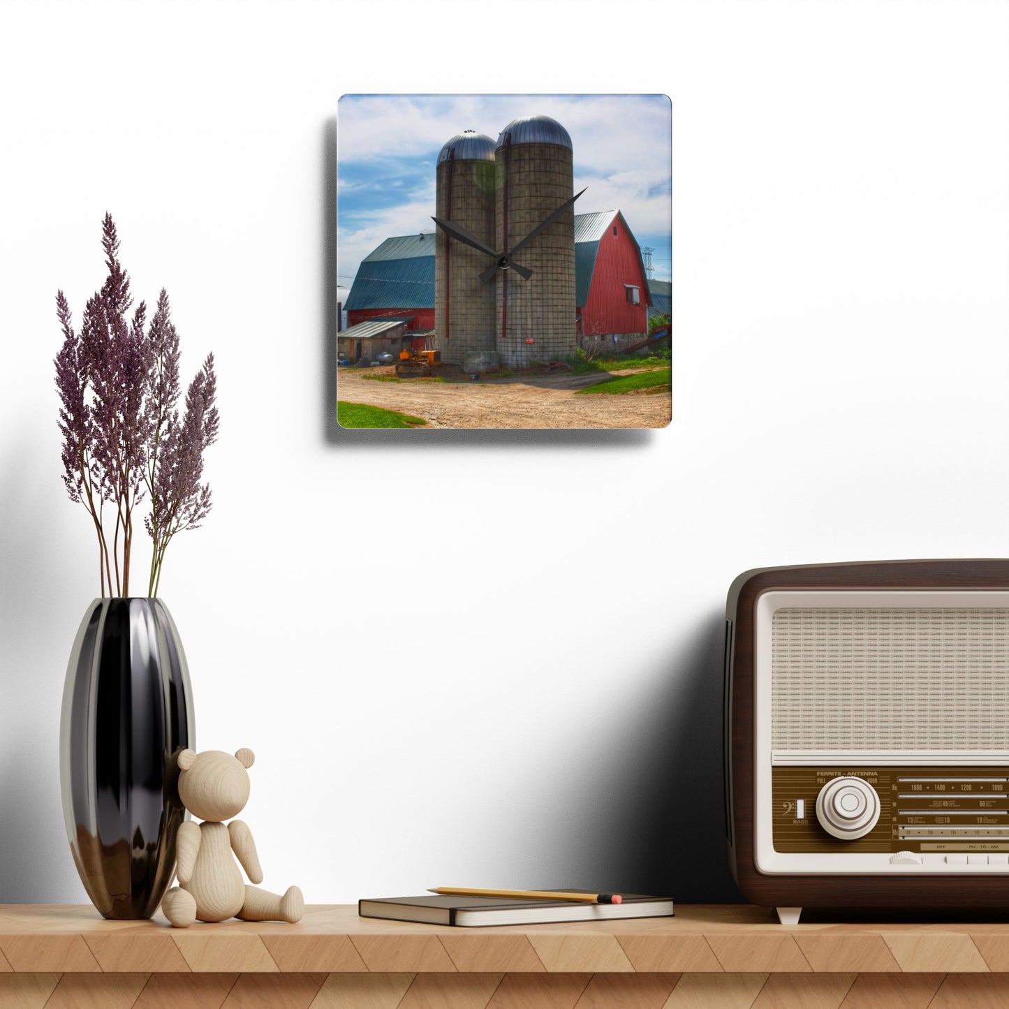 U R There Photography South Washburn Red Rustic Farmhouse Acrylic Analog Wall Clock