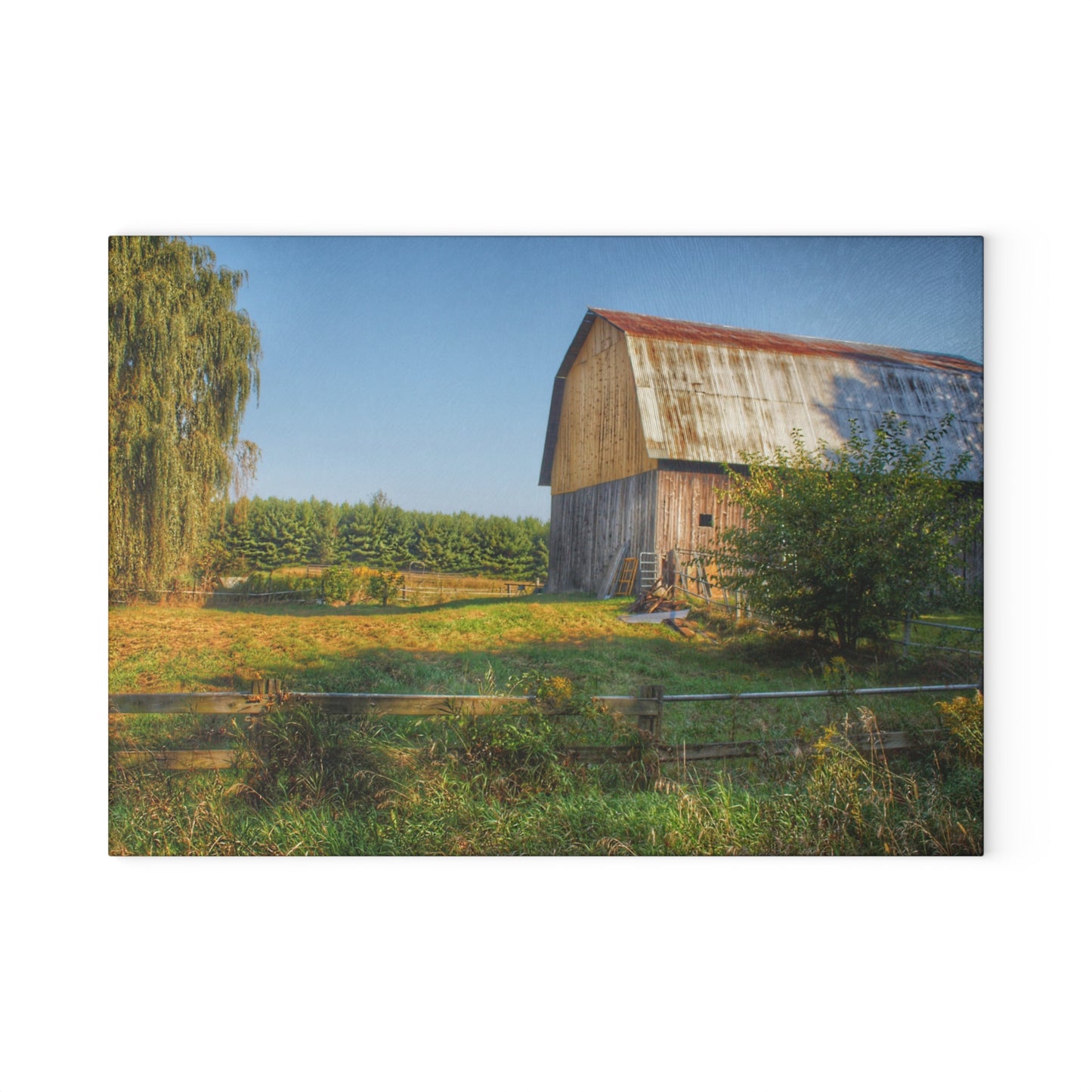 U R There Photography Snover Golden Grey Rustic Farmhouse Tempered-Glass Cutting Board