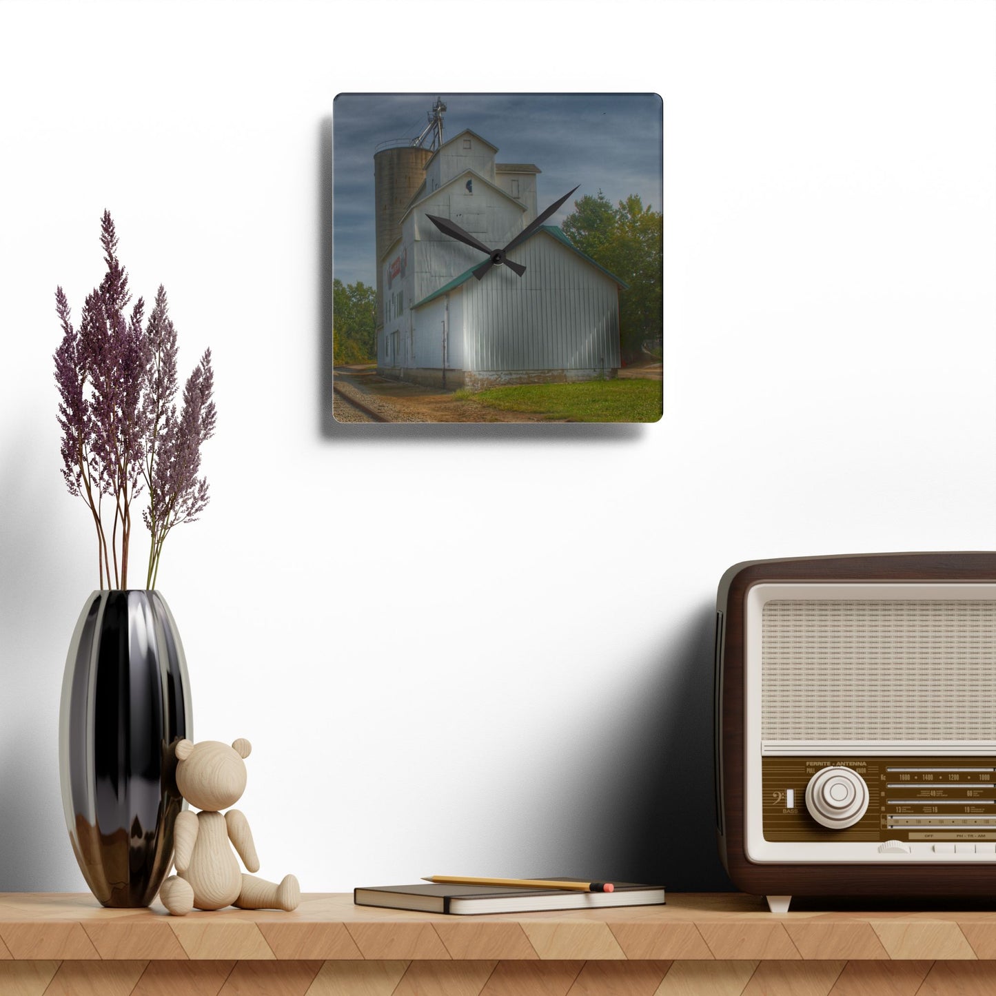 U R There Photography Aside the Tracks in Mayville Rustic Farmhouse Acrylic Analog Wall Clock