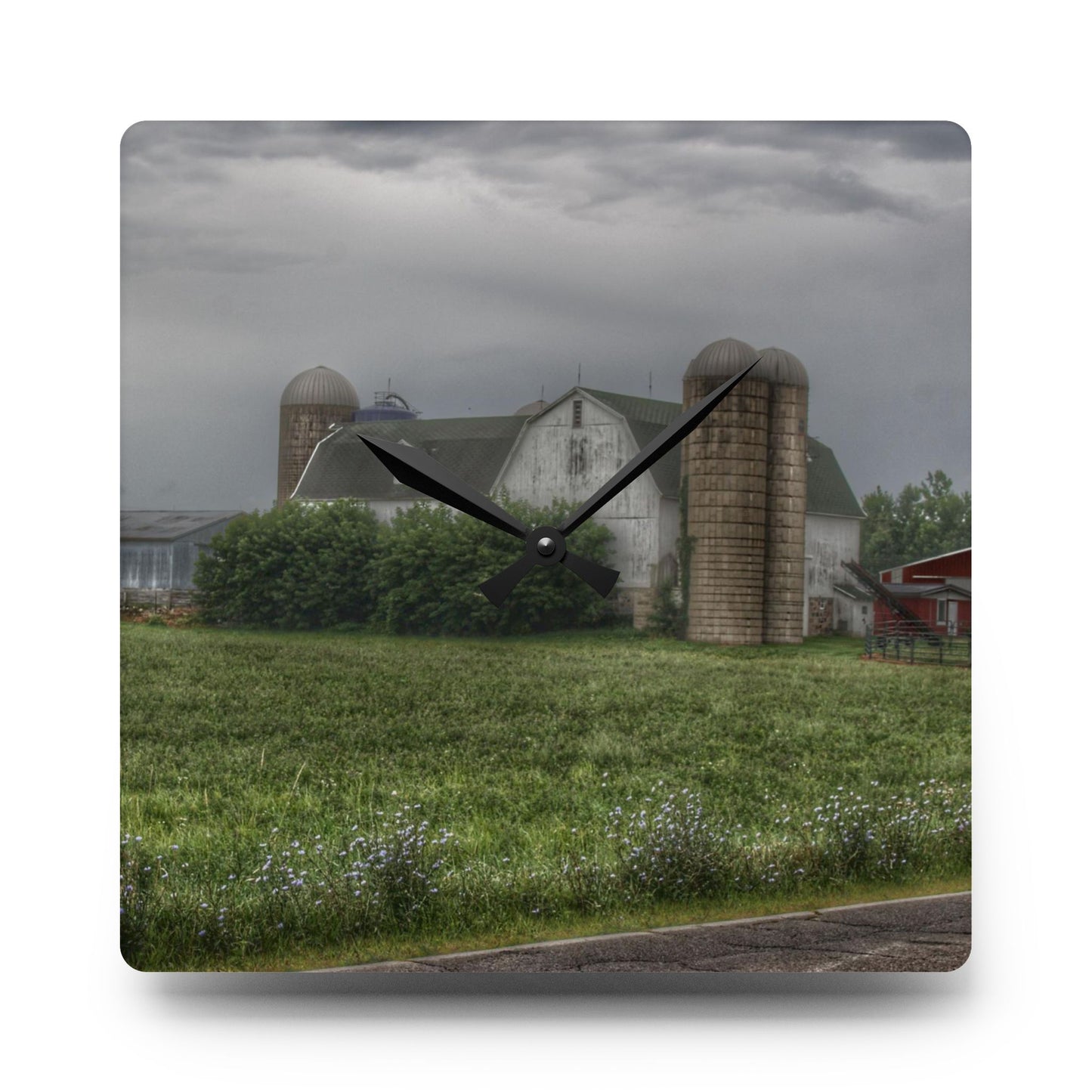 U R There Photography Clark Road White II Rustic Farmhouse Acrylic Analog Wall Clock