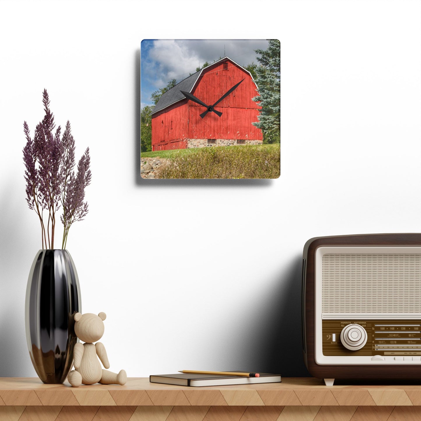 U R There Photography Oxford's Baldwin Red Rustic Farmhouse Acrylic Analog Wall Clock