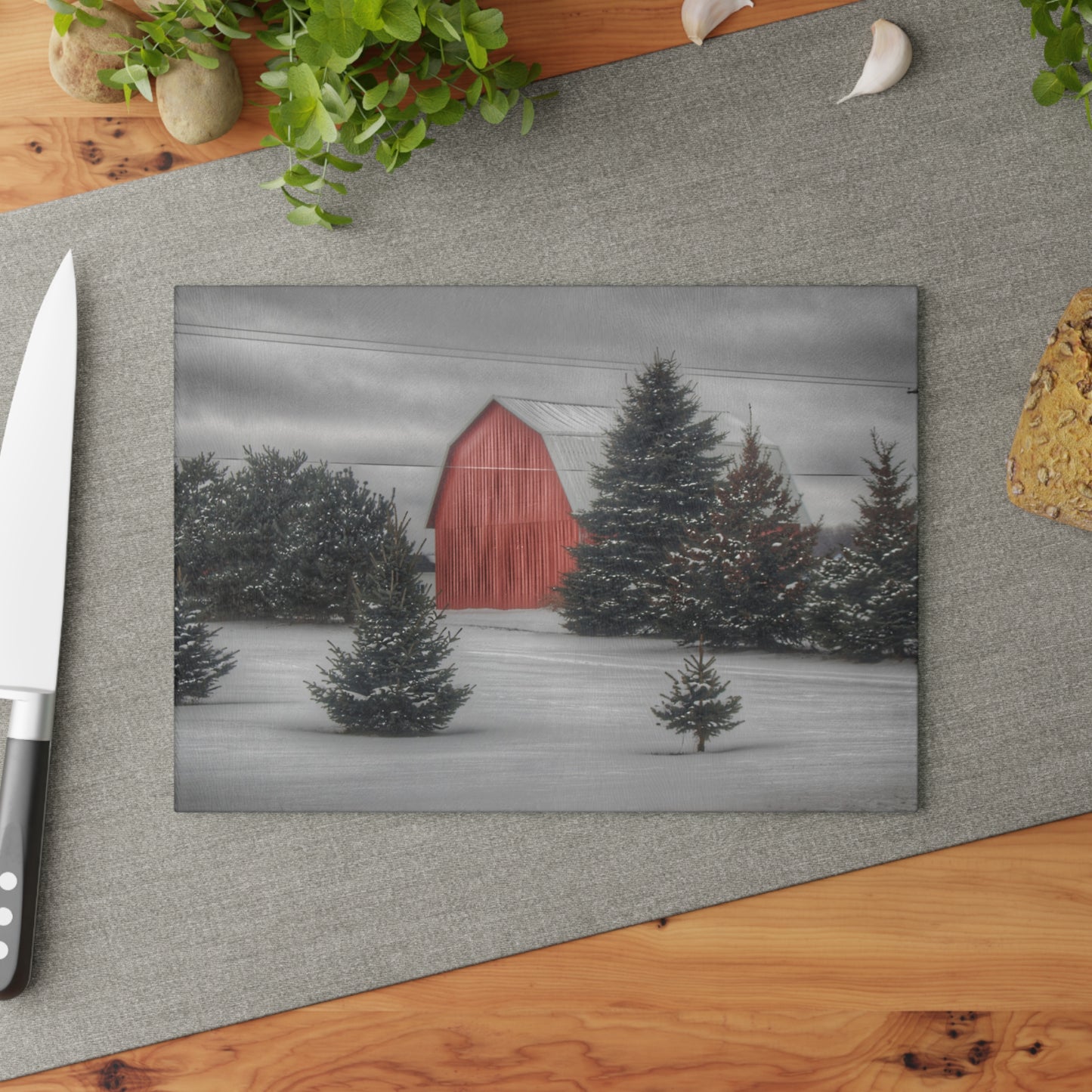 U R There Photography Vernor Road Red II Rustic Farmhouse Tempered-Glass Cutting Board