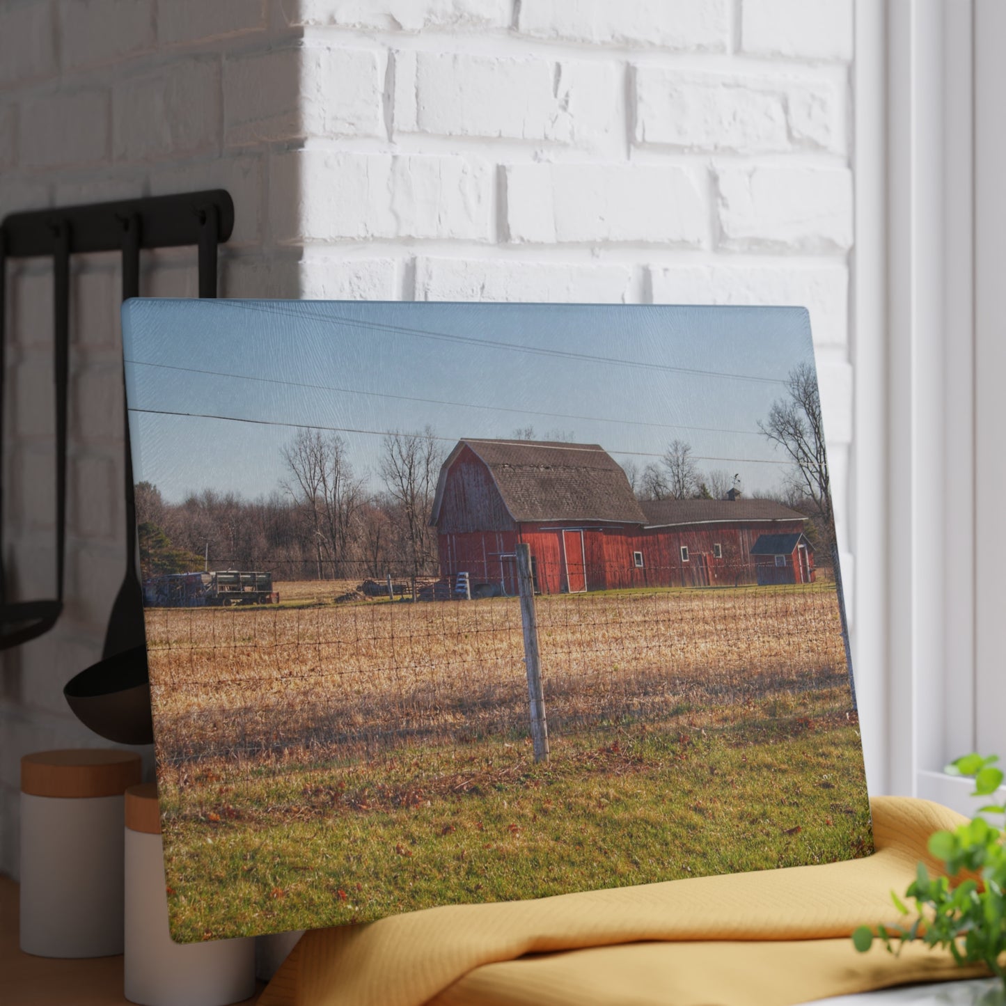 U R There Photography Pratt Road Little Red Rustic Farmhouse Tempered-Glass Cutting Board