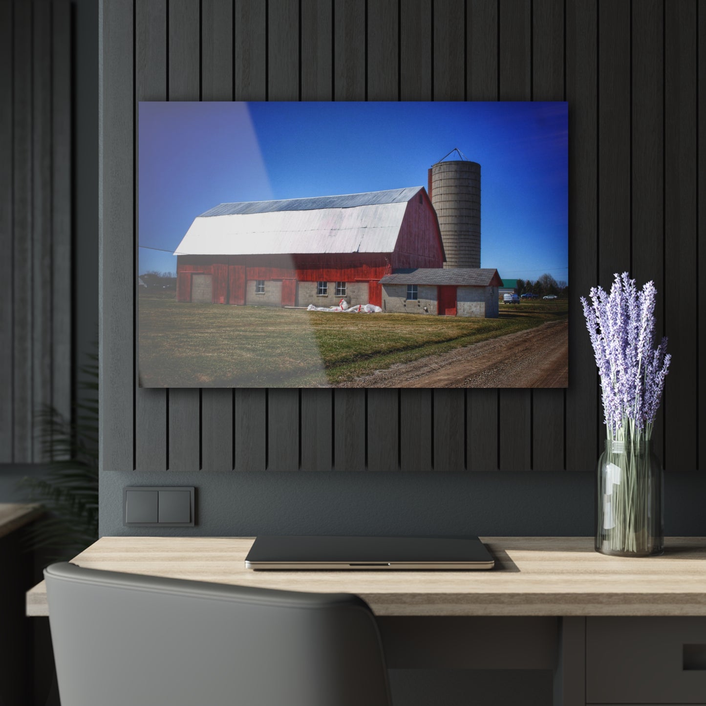 U R There Photography Burt Road Red and Silo Rustic Farmhouse Acrylic Wall Print