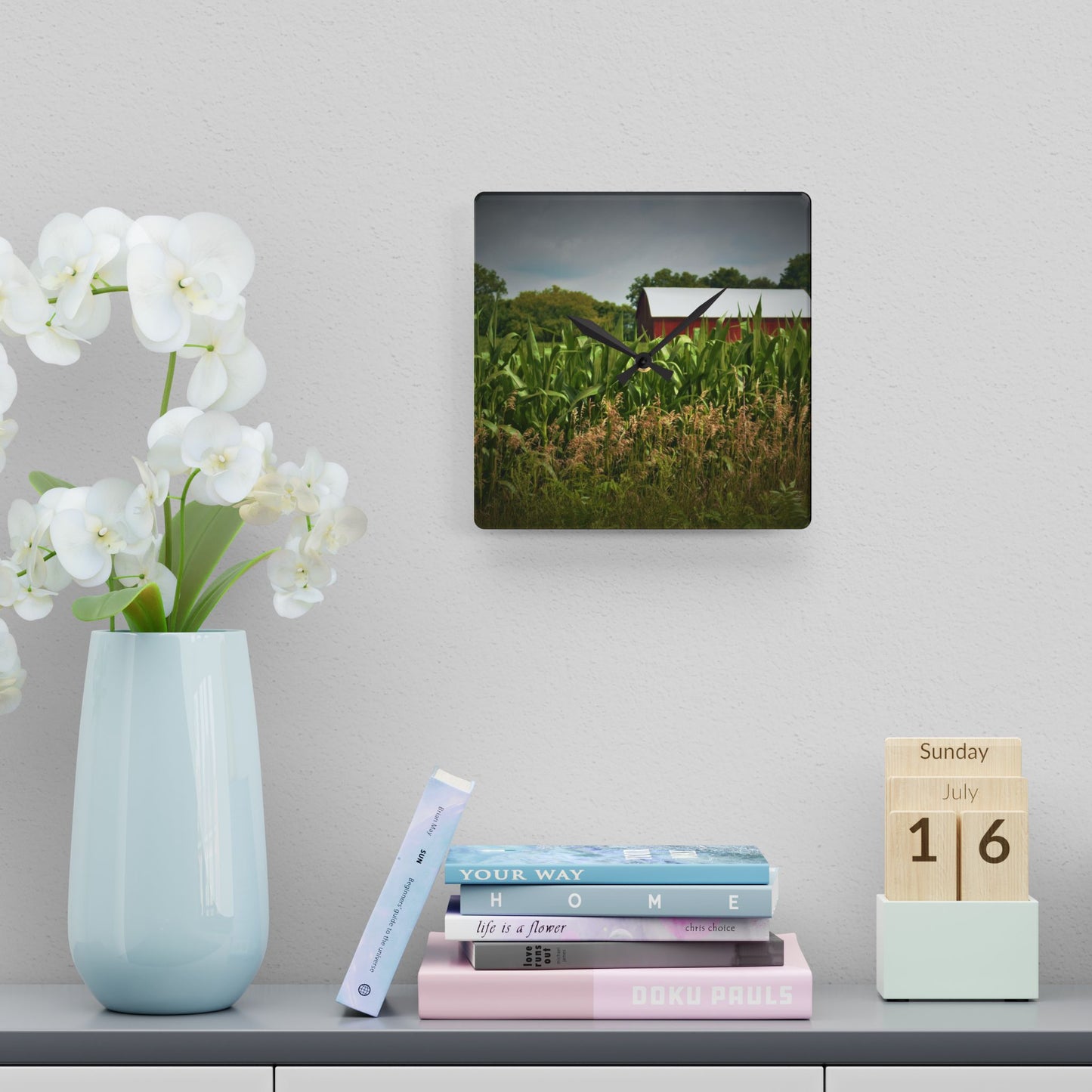 U R There Photography July Corn Rustic Farmhouse Acrylic Analog Wall Clock