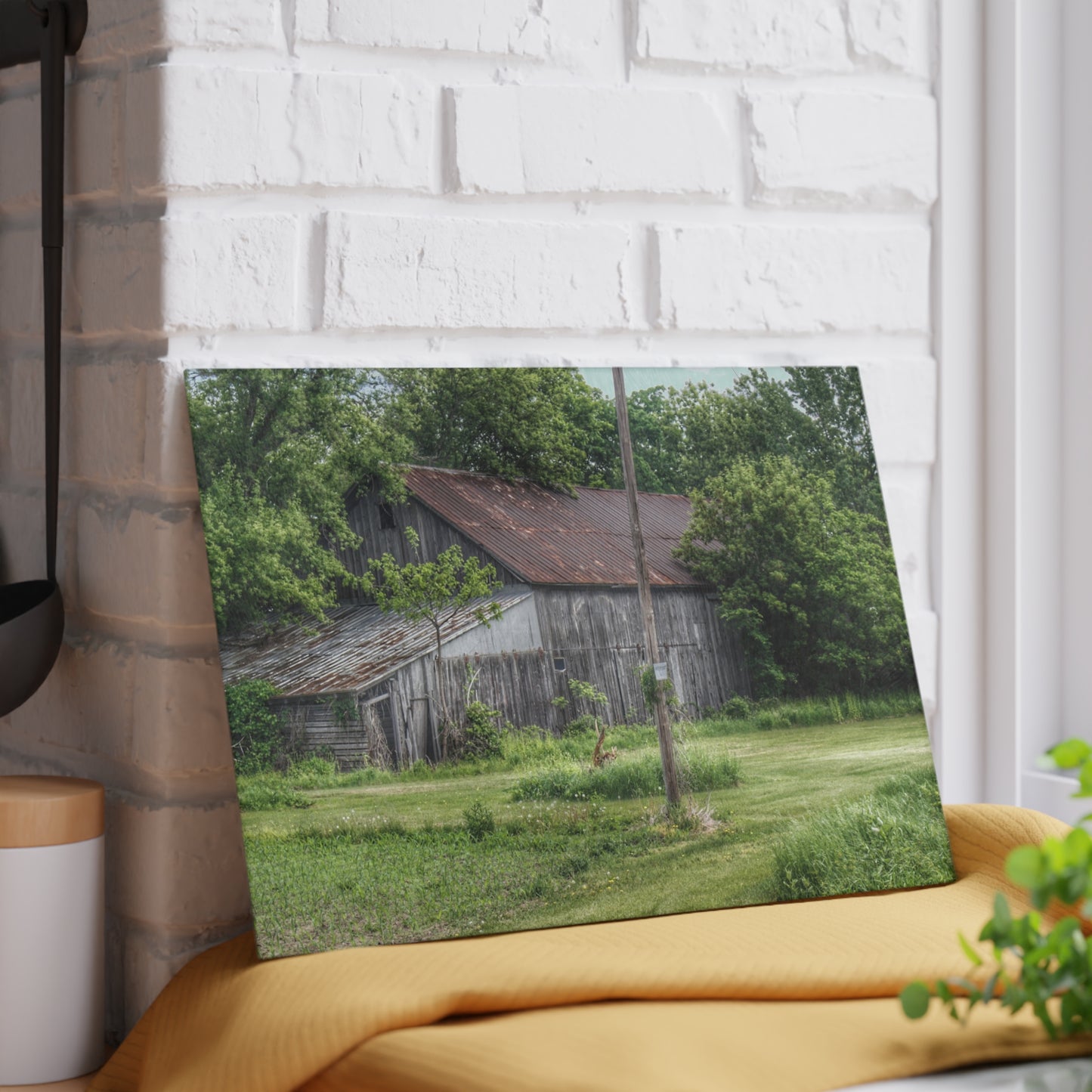U R There Photography Frankenmuth Grey Saltbox Rustic Farmhouse Tempered-Glass Cutting Board