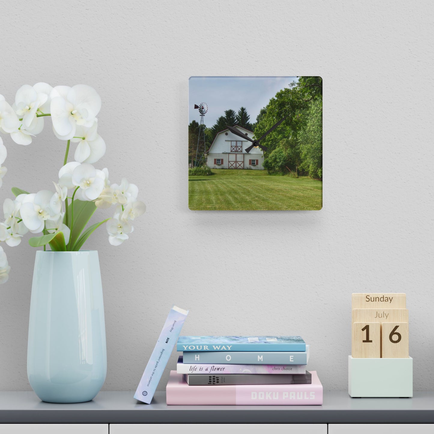 U R There Photography Hunters Creek White Rustic Farmhouse Acrylic Analog Wall Clock