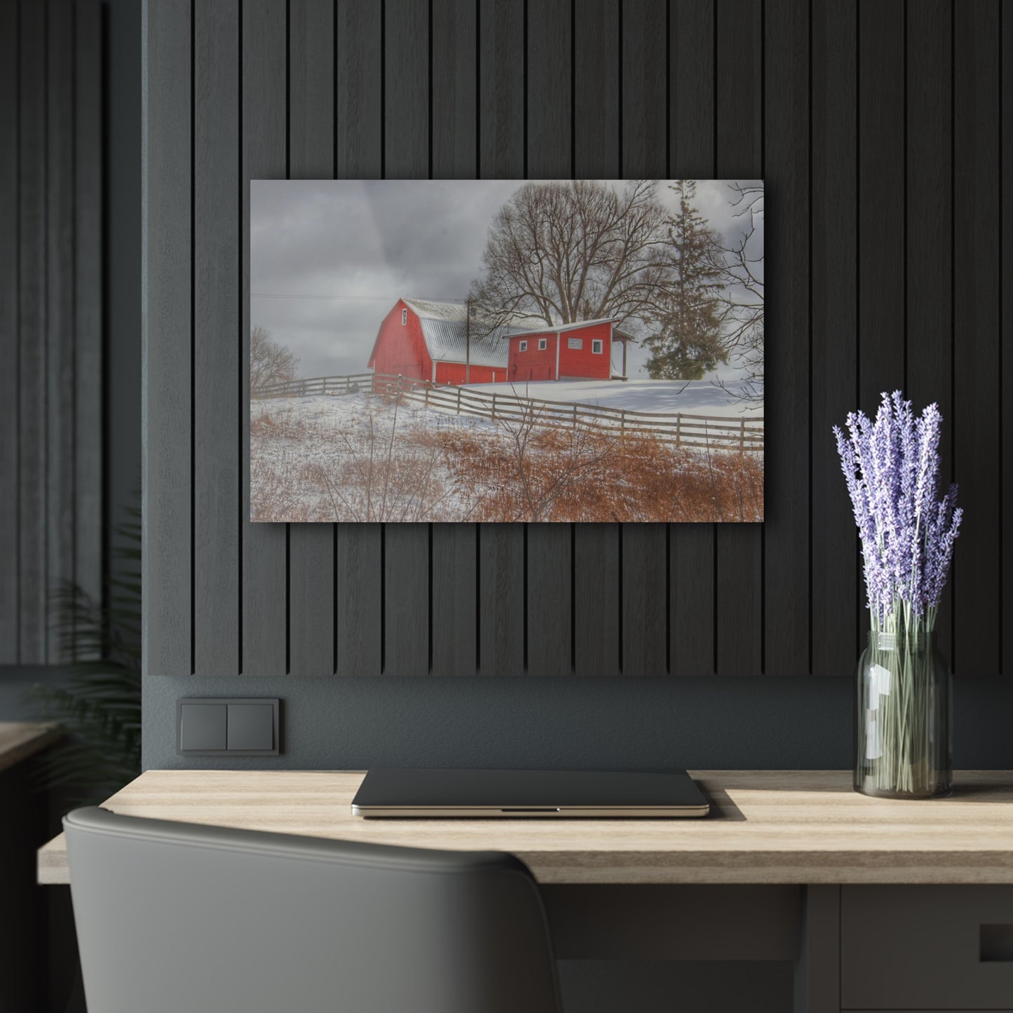 U R There Photography Catlin Red and Fence II Rustic Farmhouse Acrylic Wall Print