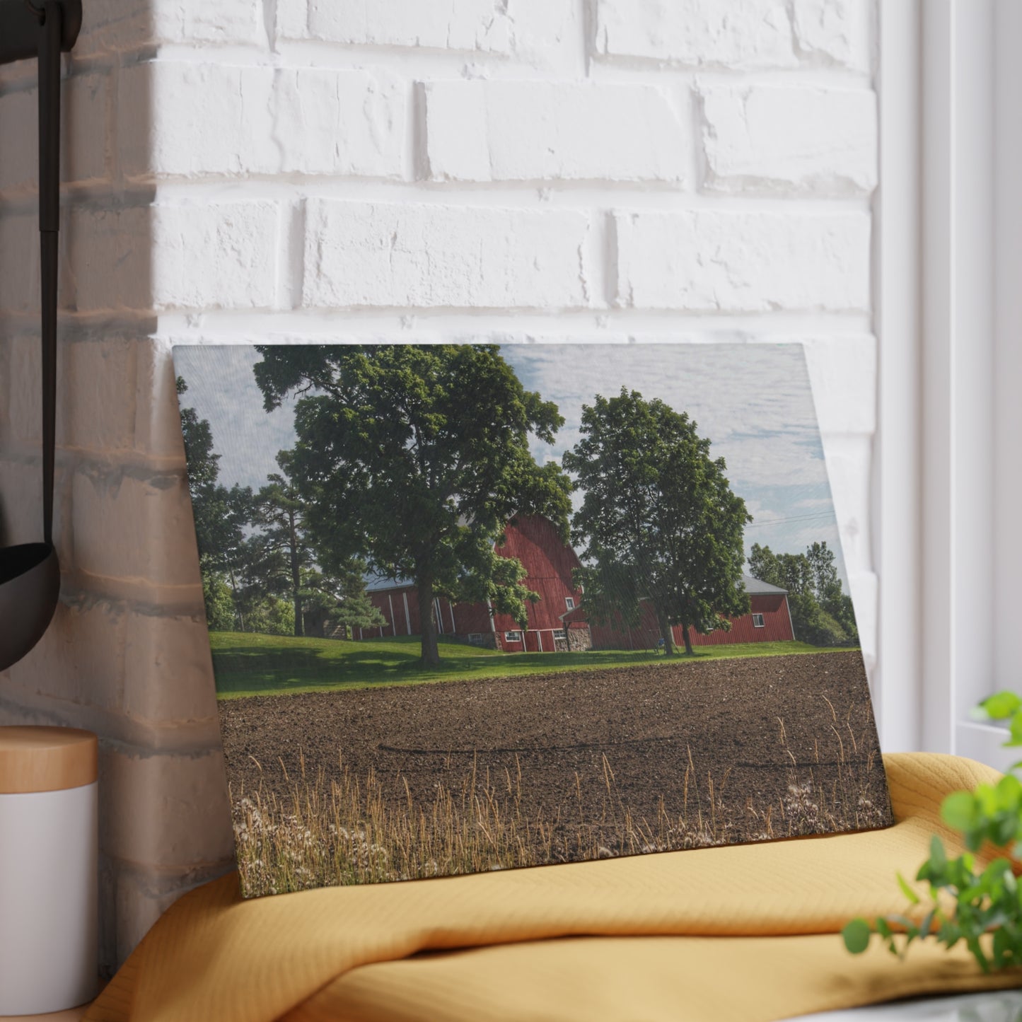 U R There Photography Catlin Road Red II Rustic Farmhouse Tempered-Glass Cutting Board