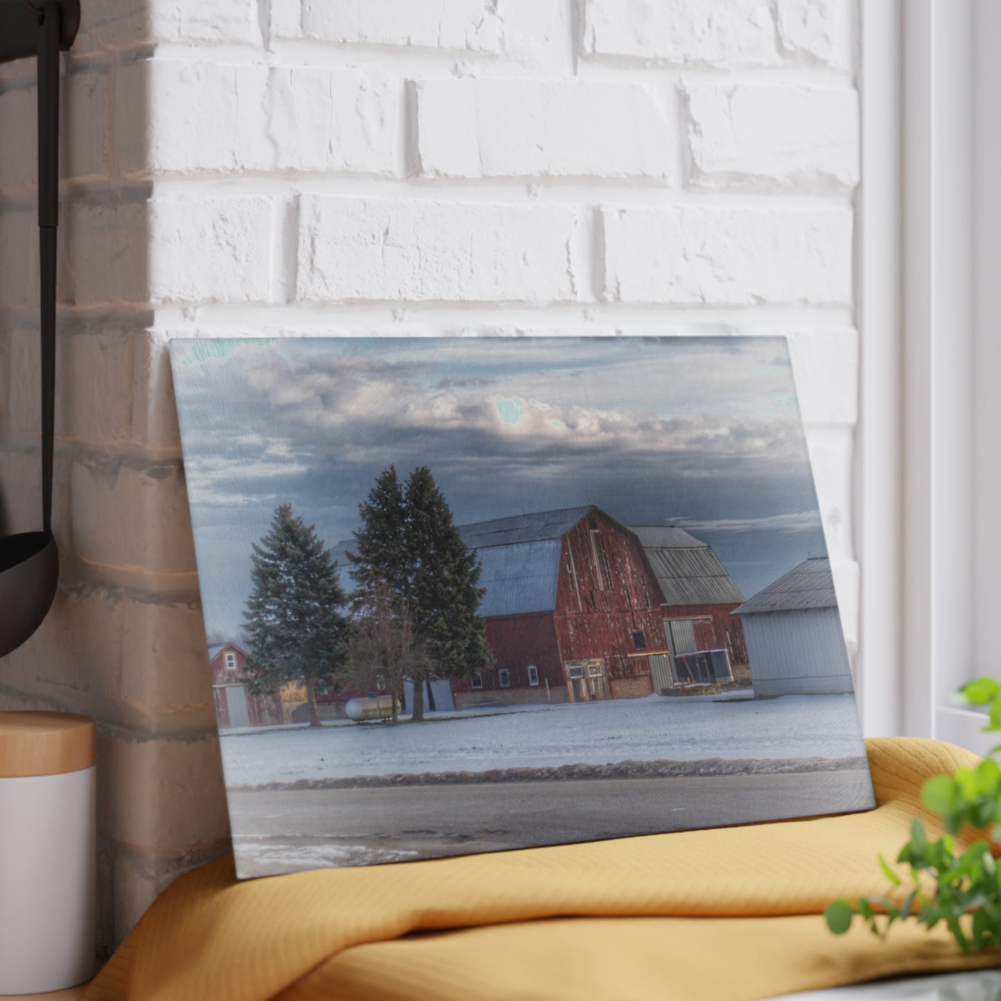 U R There Photography Glover Road Red Rustic Farmhouse Tempered-Glass Cutting Board