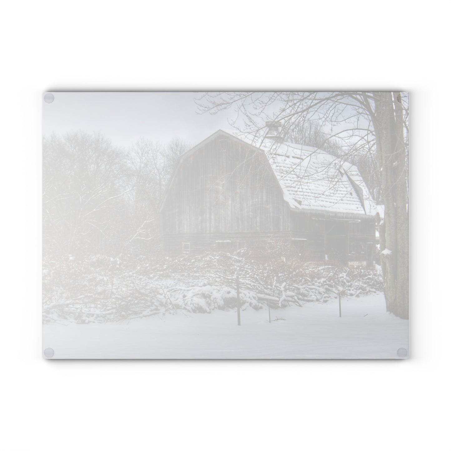 U R There Photography Vassar Road Hidden Grey in Winter Rustic Farmhouse Tempered-Glass Cutting Board