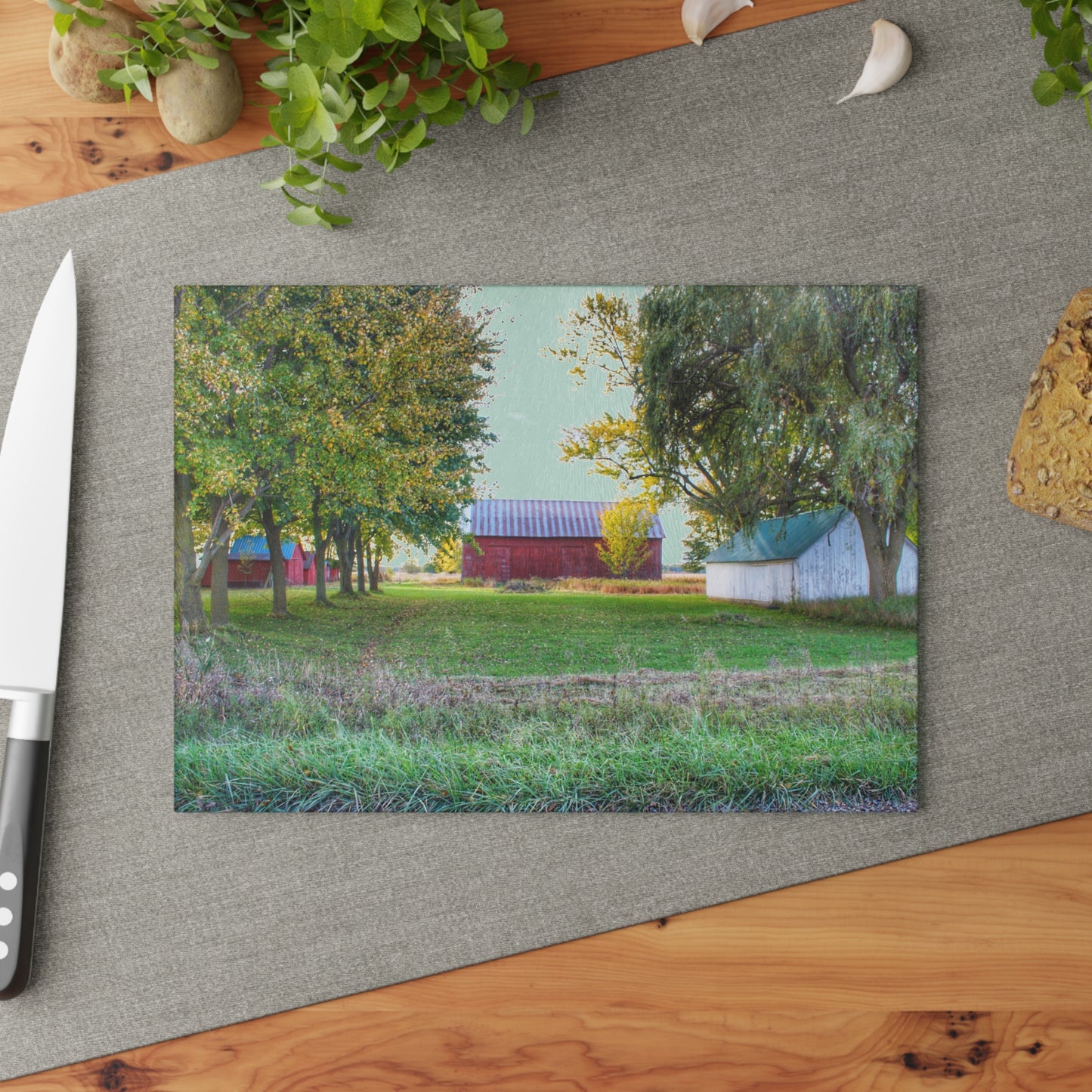 U R There Photography Wilcox Road Reds Rustic Farmhouse Tempered-Glass Cutting Board