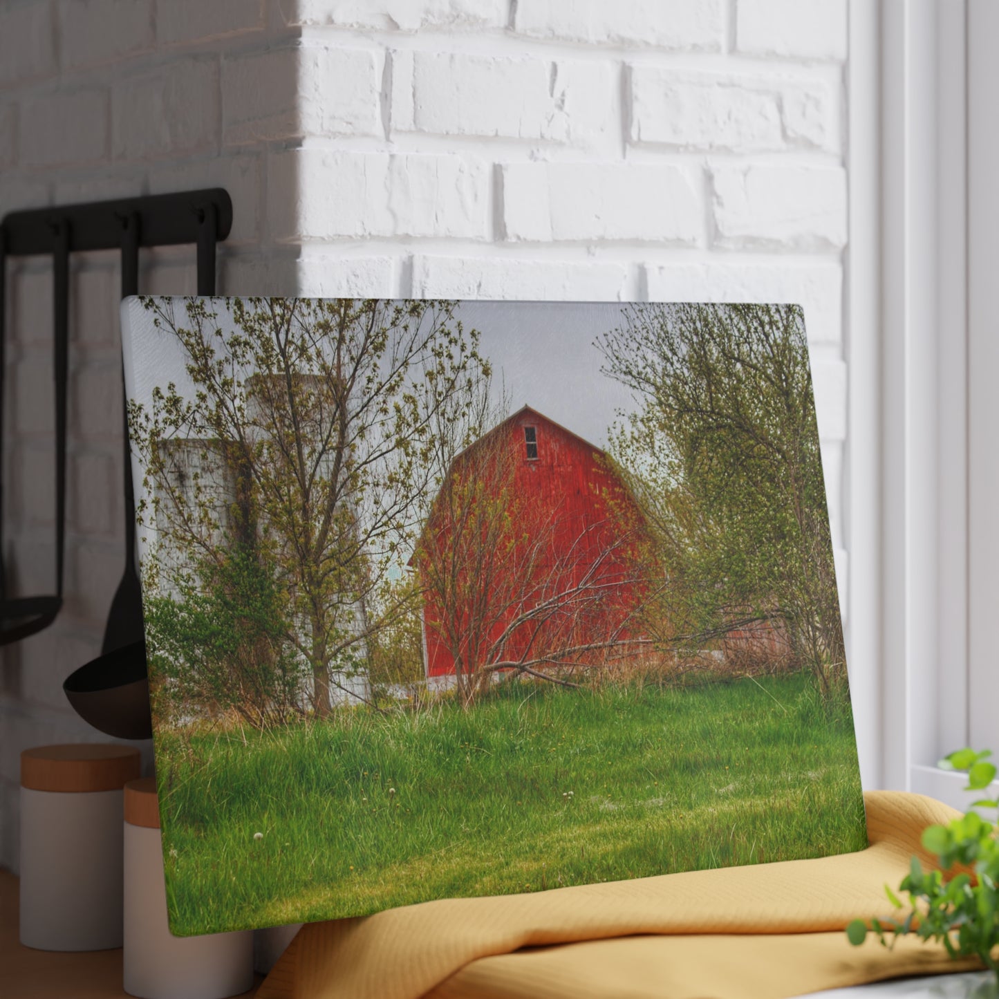 U R There Photography Castle Corner Red I Rustic Farmhouse Tempered-Glass Cutting Board