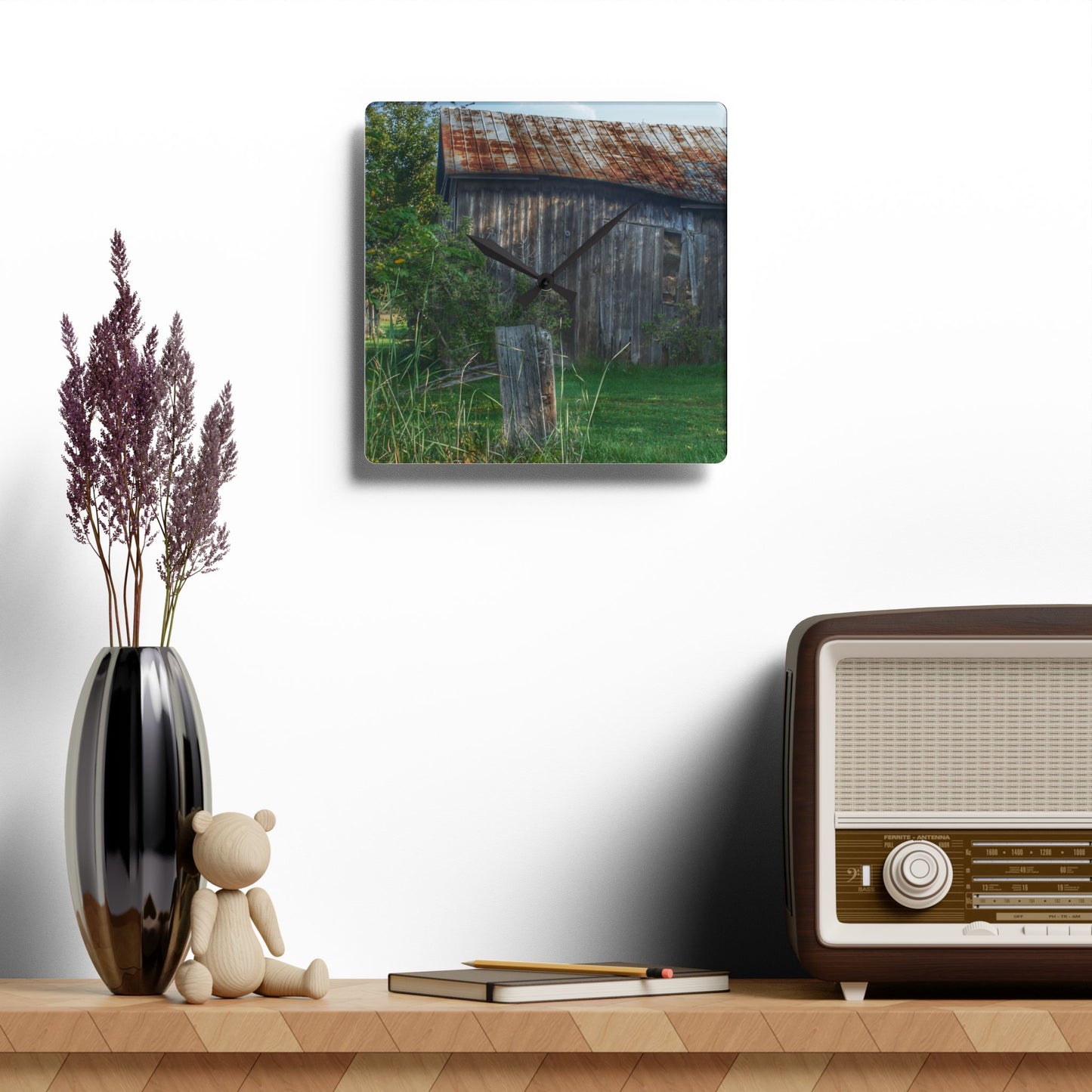 U R There Photography Rusted Grey Rustic Farmhouse Acrylic Analog Wall Clock