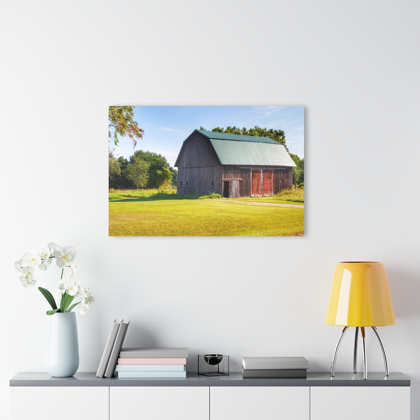 U R There Photography Red Door Barn of Mount Morris Road Rustic Farmhouse Acrylic Wall Print