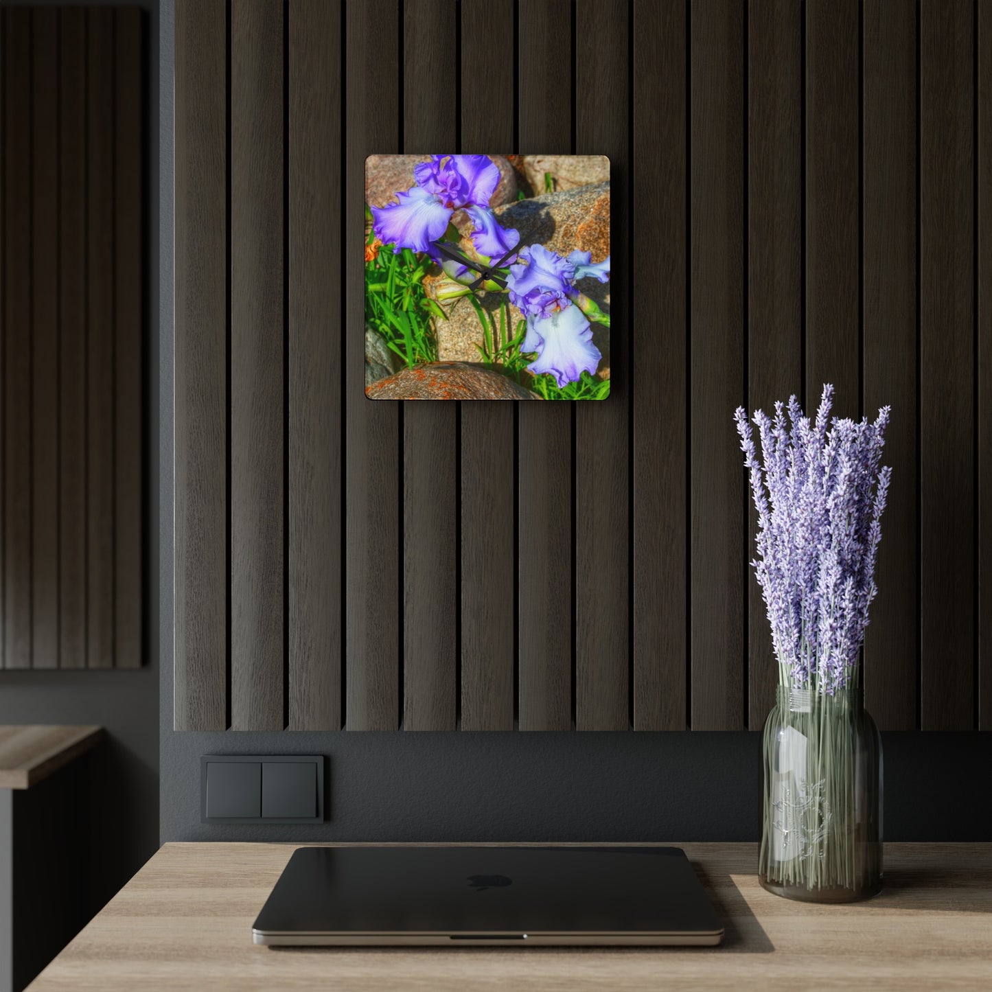 Rustic Farmhouse Wall Clock featuring Saint Hugo Iris