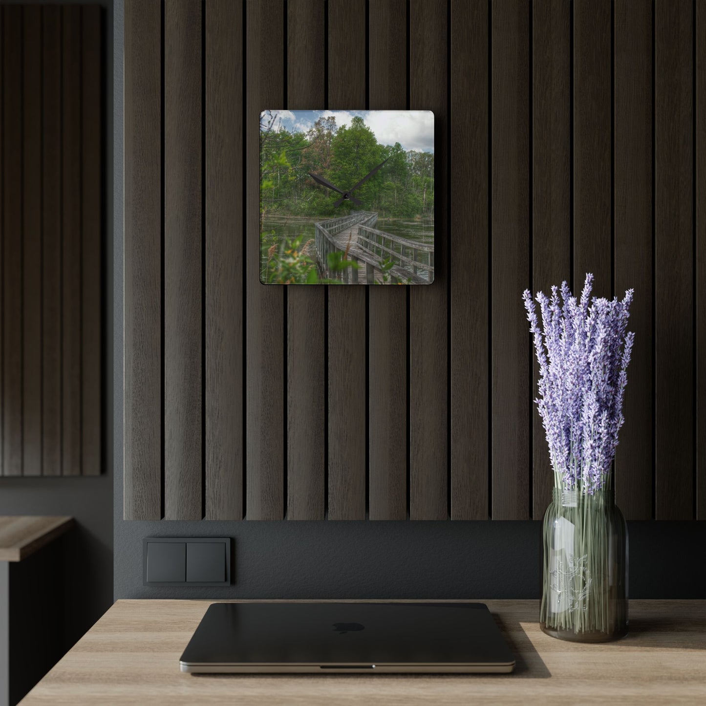 U R There Photography Linear Park Bridge In Lapeer I Rustic Farmhouse Acrylic Analog Wall Clock