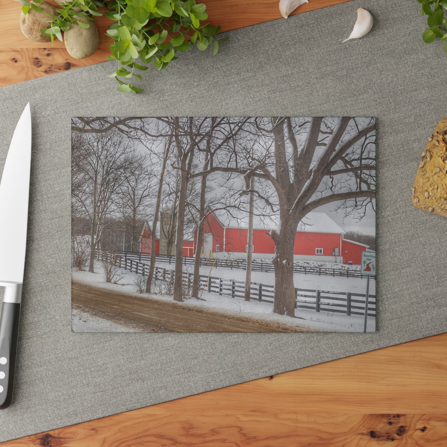 U R There Photography Barns of Barber Road I Rustic Farmhouse Tempered-Glass Cutting Board