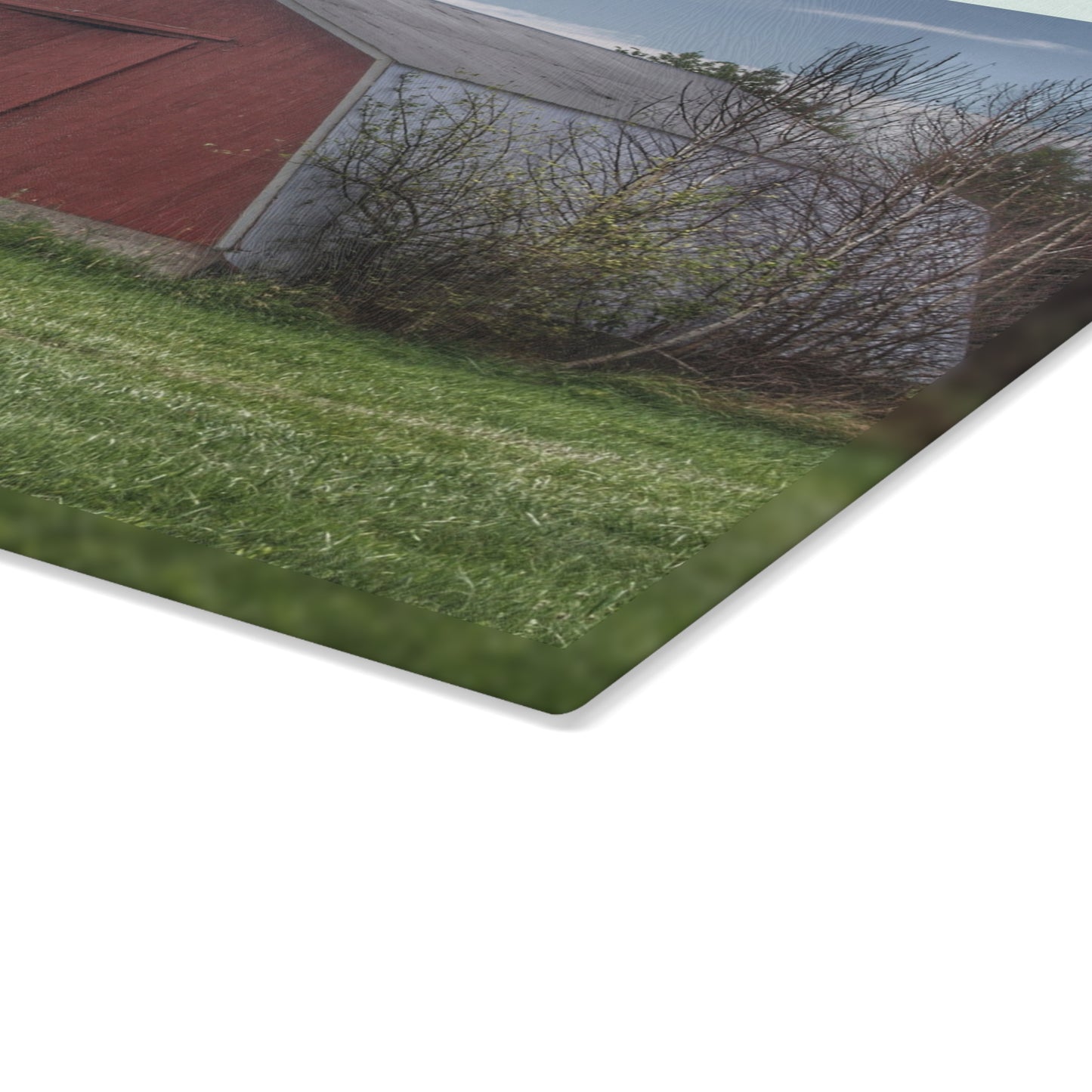 U R There Photography Piersonville Road Red Quonset Rustic Farmhouse Tempered-Glass Cutting Board