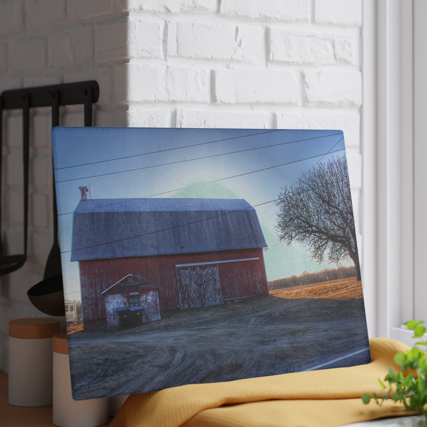 U R There Photography Rochester Red on a Spring Morning Rustic Farmhouse Tempered-Glass Cutting Board