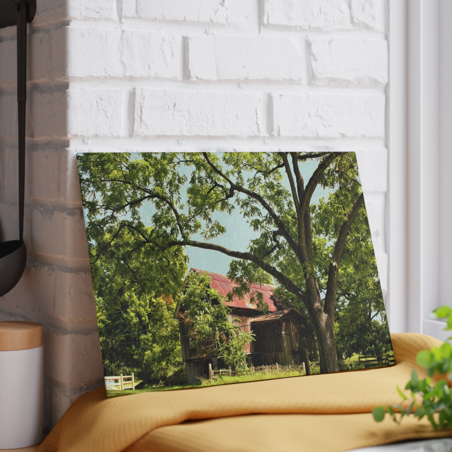 U R There Photography Oxford Rusted Red II Rustic Farmhouse Tempered-Glass Cutting Board