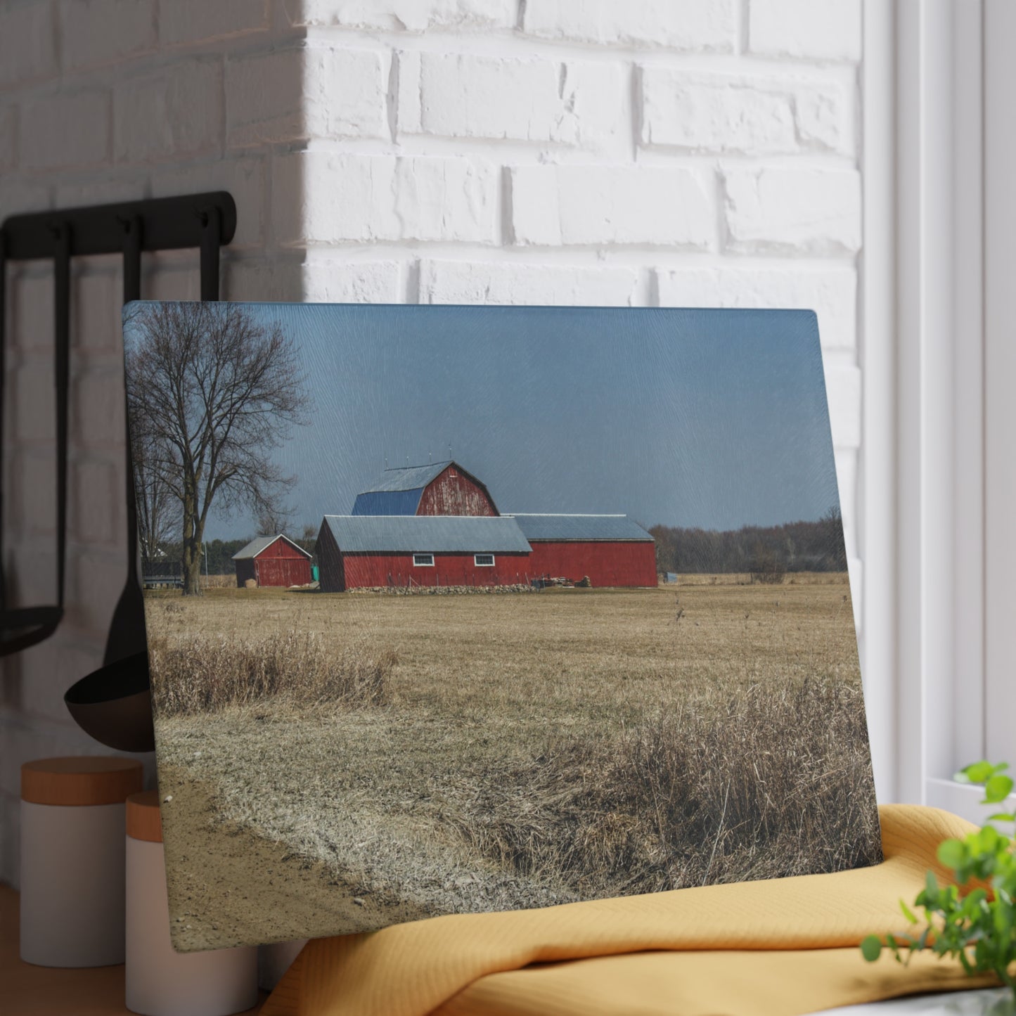 U R There Photography Romeo Plank Road Reds II Rustic Farmhouse Tempered-Glass Cutting Board