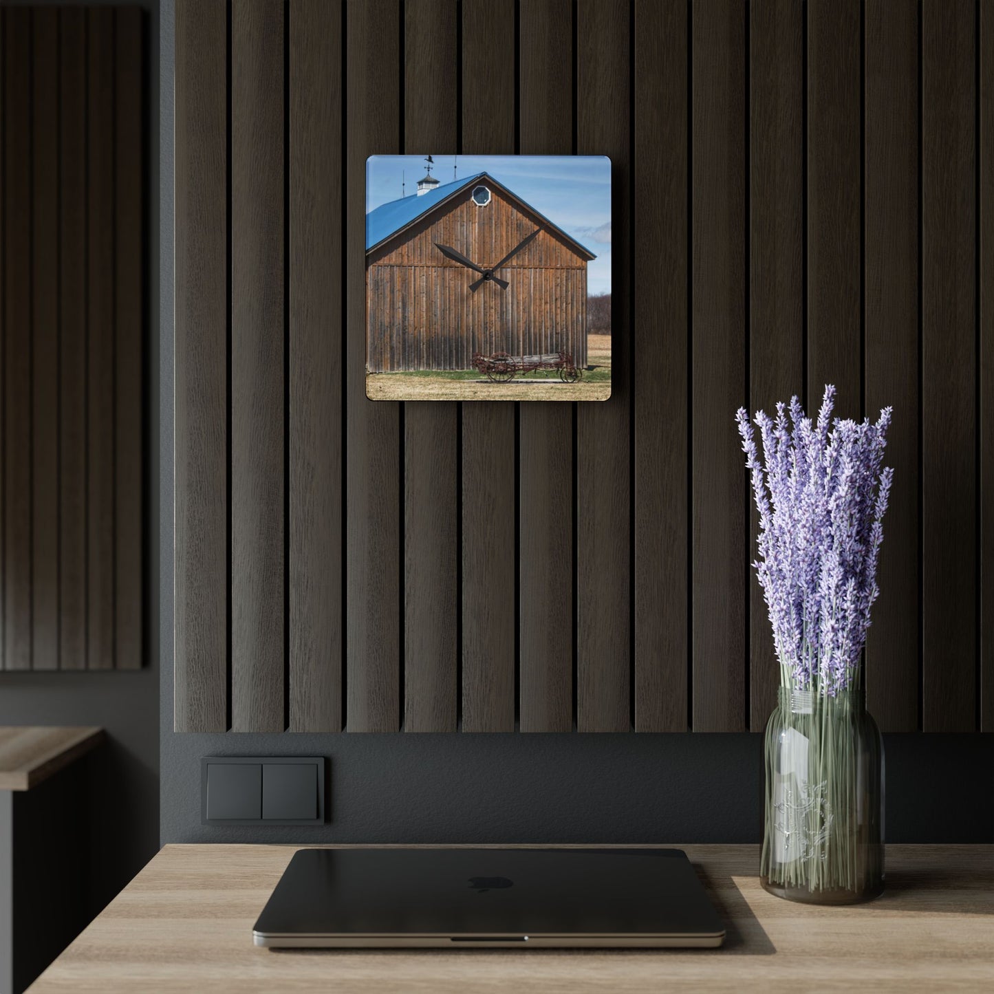 U R There Photography Barn and Buggy Rustic Farmhouse Acrylic Analog Wall Clock