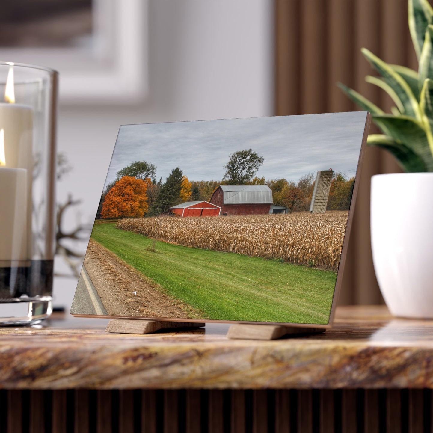 U R There Photography Birch Run Road Reds Rustic Farmhouse Decorative Ceramic Tile