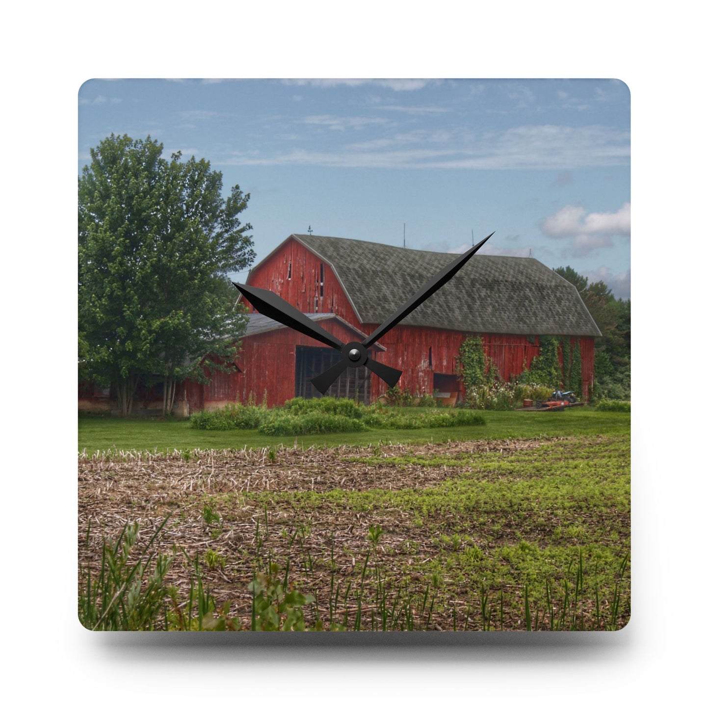 U R There Photography Murphy Lake Road Reds Rustic Farmhouse Acrylic Analog Wall Clock