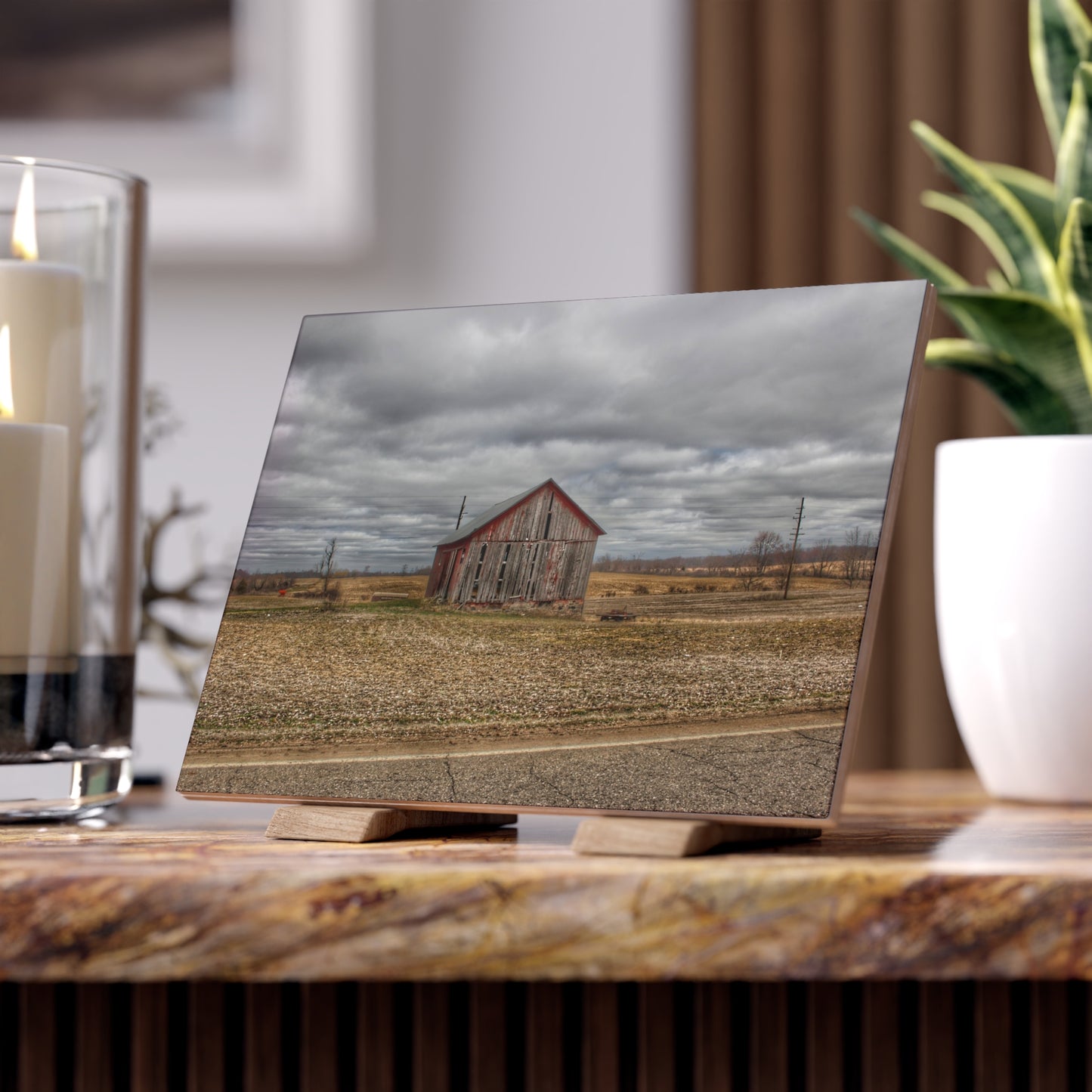 U R There Photography Barnes Road Little Red II Rustic Farmhouse Decorative Ceramic Tile