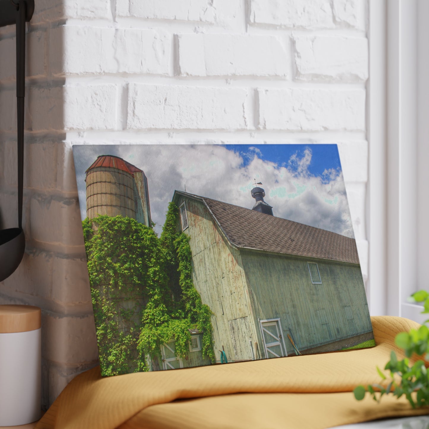 U R There Photography Clark Road Meadow Green Rustic Farmhouse Tempered-Glass Cutting Board